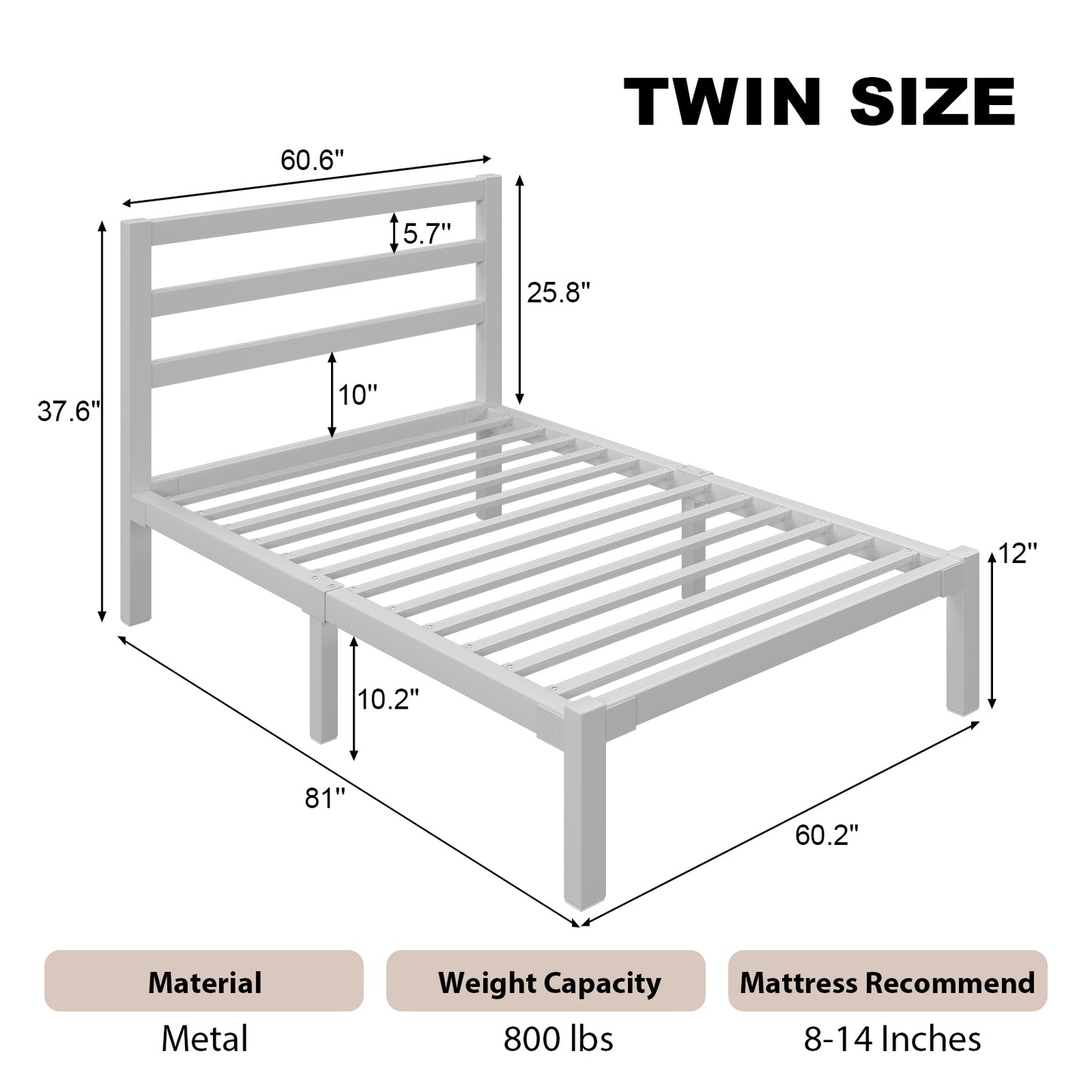 E-motie Metal Platform Bed Frame with Headboard, Under-Bed Storage