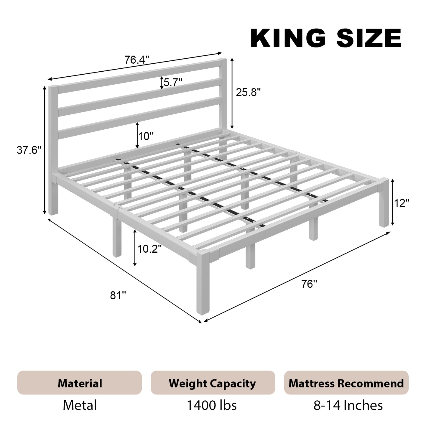 E-motie Metal Platform Bed Frame with Headboard, Under-Bed Storage
