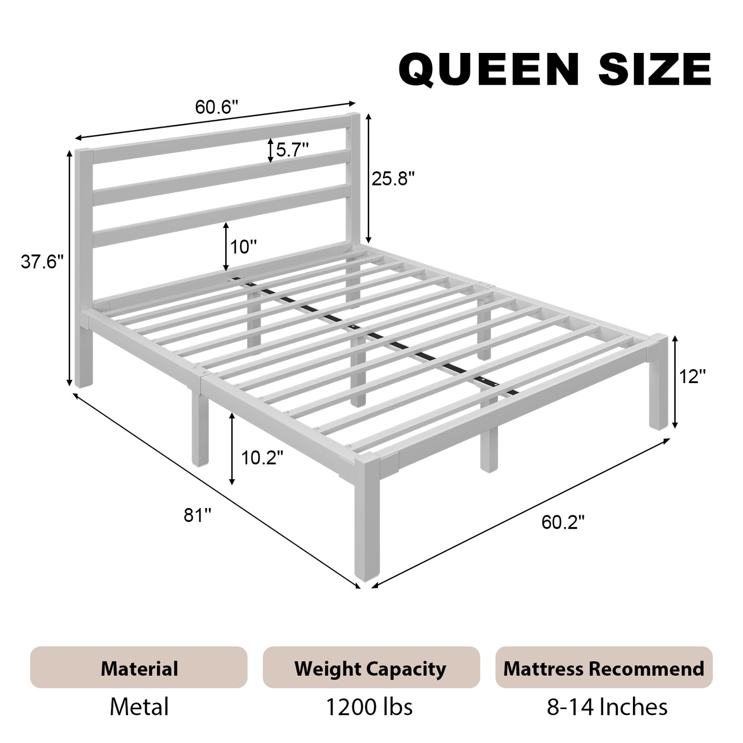 E-motie Metal Platform Bed Frame with Headboard, Under-Bed Storage