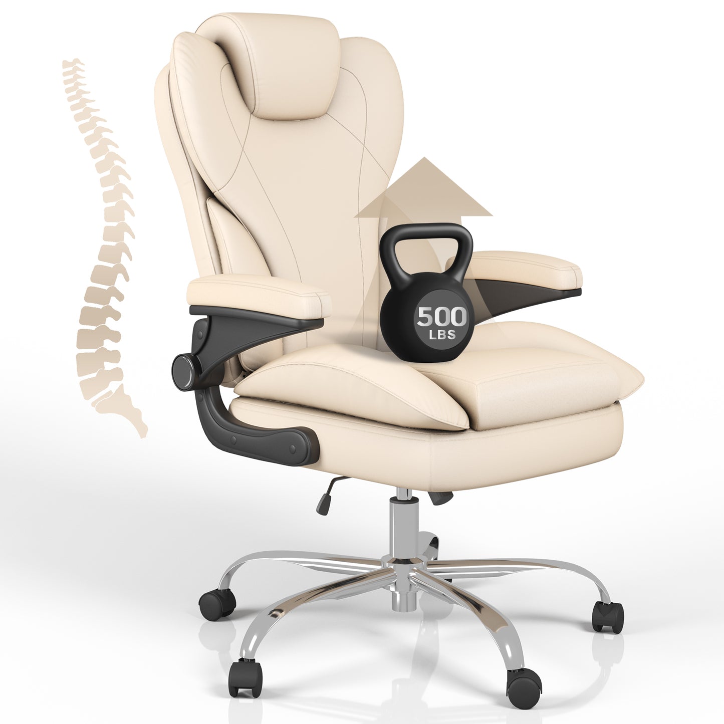Ergonomic Leather Office Chair with High Grade Nylon Wheel, High Back Computer Chair, Adjustable Seat Height, 360°Rotation, Smooth and Noiseless