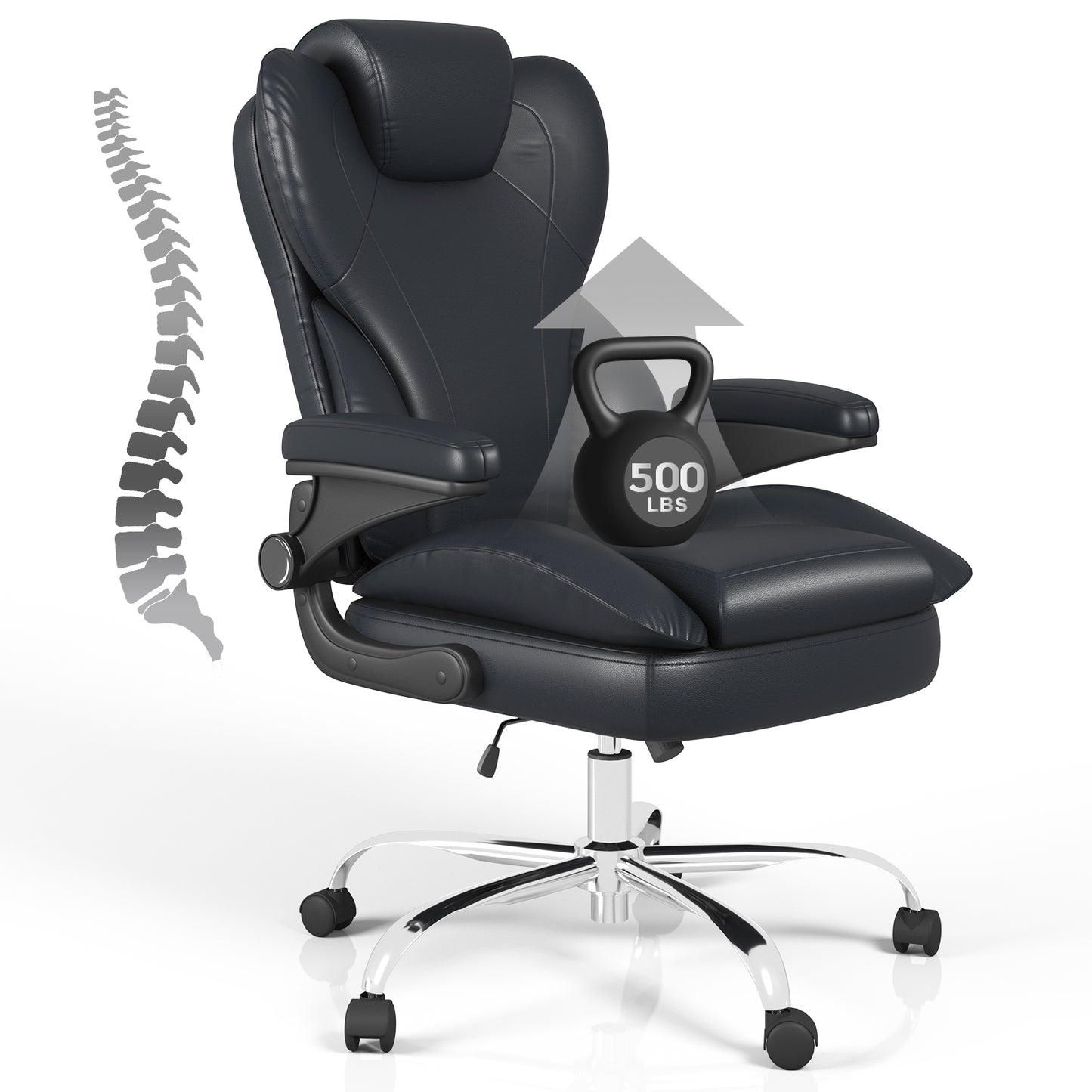 Ergonomic Leather Office Chair with High Grade Nylon Wheel, High Back Computer Chair, Adjustable Seat Height, 360°Rotation, Smooth and Noiseless
