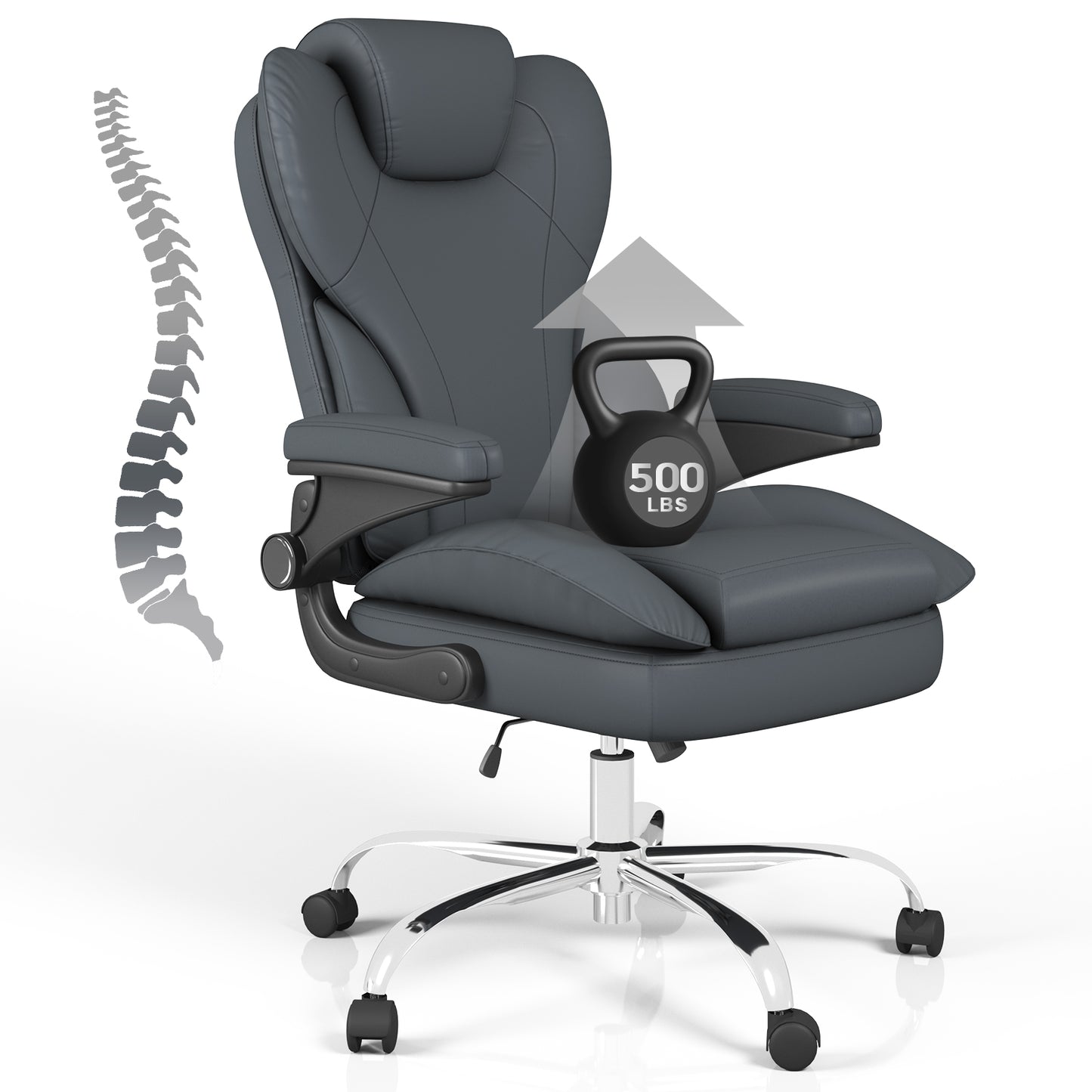 Ergonomic Leather Office Chair with High Grade Nylon Wheel, High Back Computer Chair, Adjustable Seat Height, 360°Rotation, Smooth and Noiseless