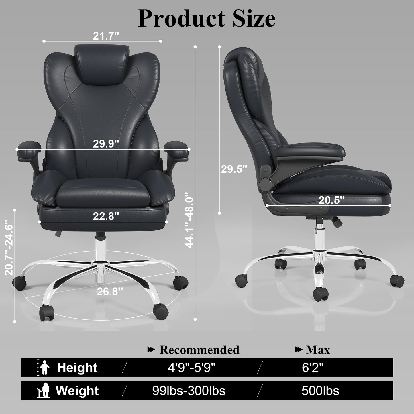 Ergonomic Leather Office Chair with High Grade Nylon Wheel, High Back Computer Chair, Adjustable Seat Height, 360°Rotation, Smooth and Noiseless