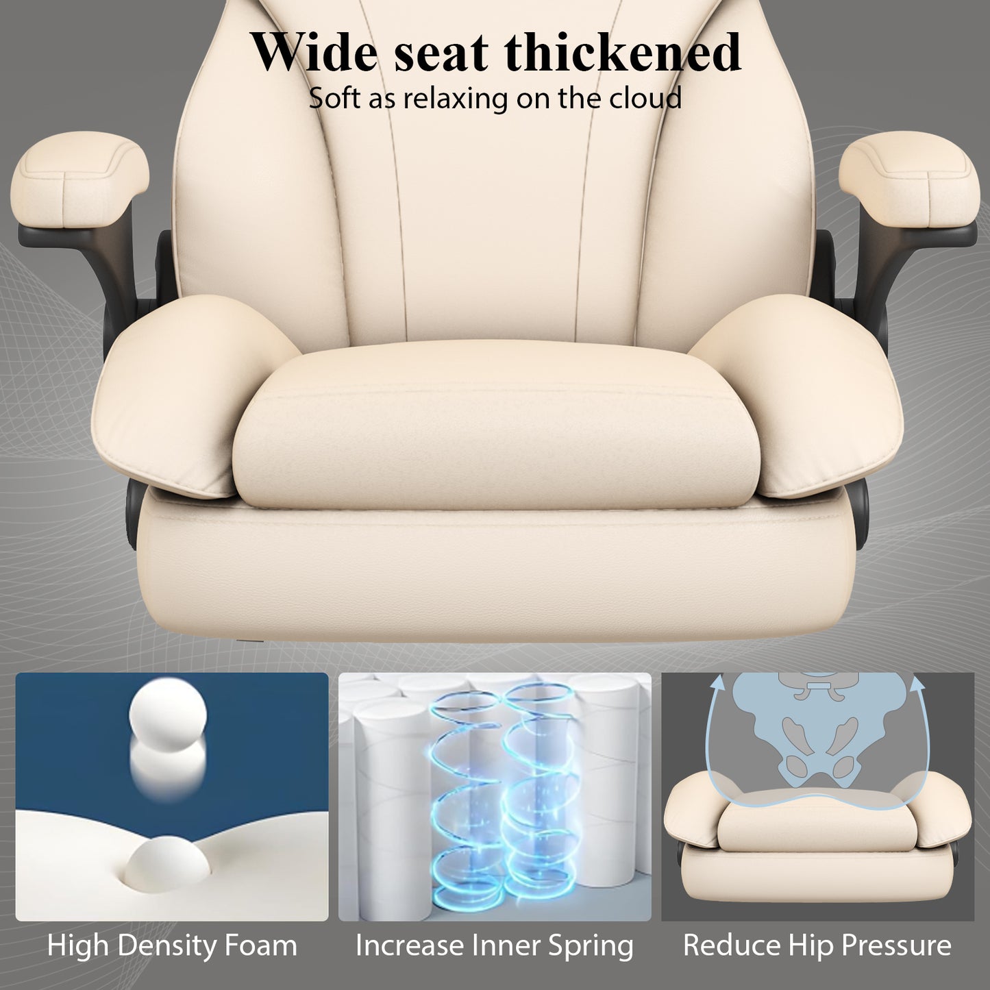 Ergonomic Leather Office Chair with High Grade Nylon Wheel, High Back Computer Chair, Adjustable Seat Height, 360°Rotation, Smooth and Noiseless