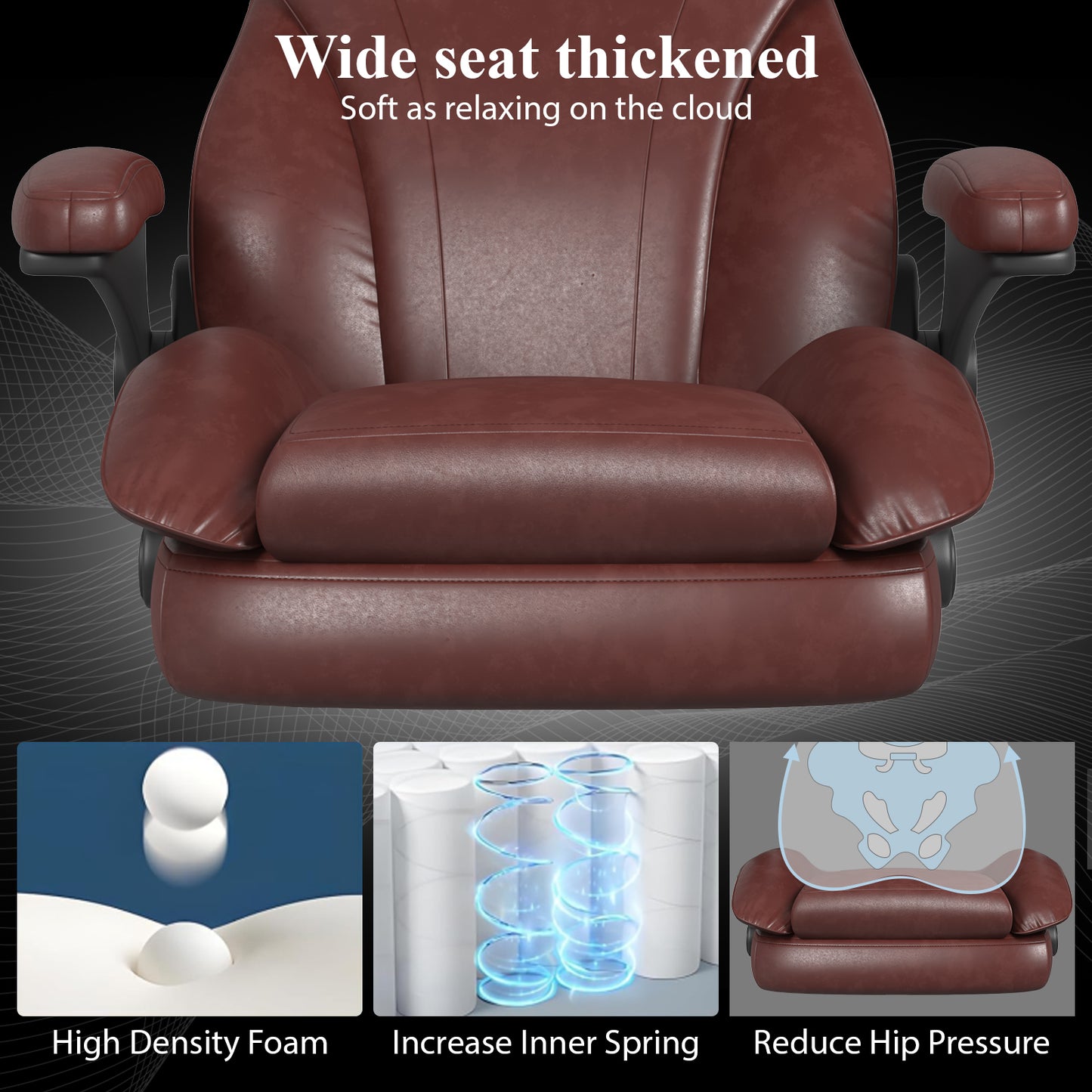 Ergonomic Leather Office Chair with High Grade Nylon Wheel, High Back Computer Chair, Adjustable Seat Height, 360°Rotation, Smooth and Noiseless