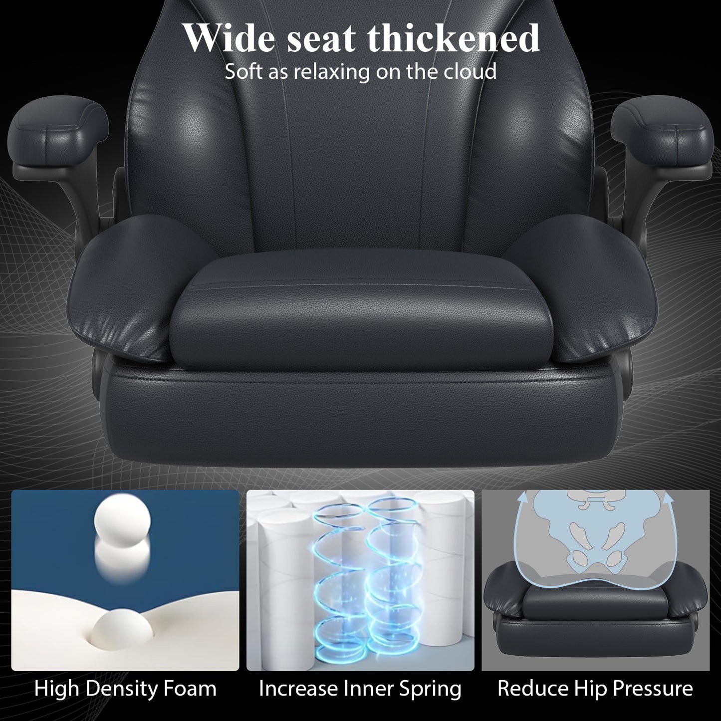 Ergonomic Leather Office Chair with High Grade Nylon Wheel, High Back Computer Chair, Adjustable Seat Height, 360°Rotation, Smooth and Noiseless