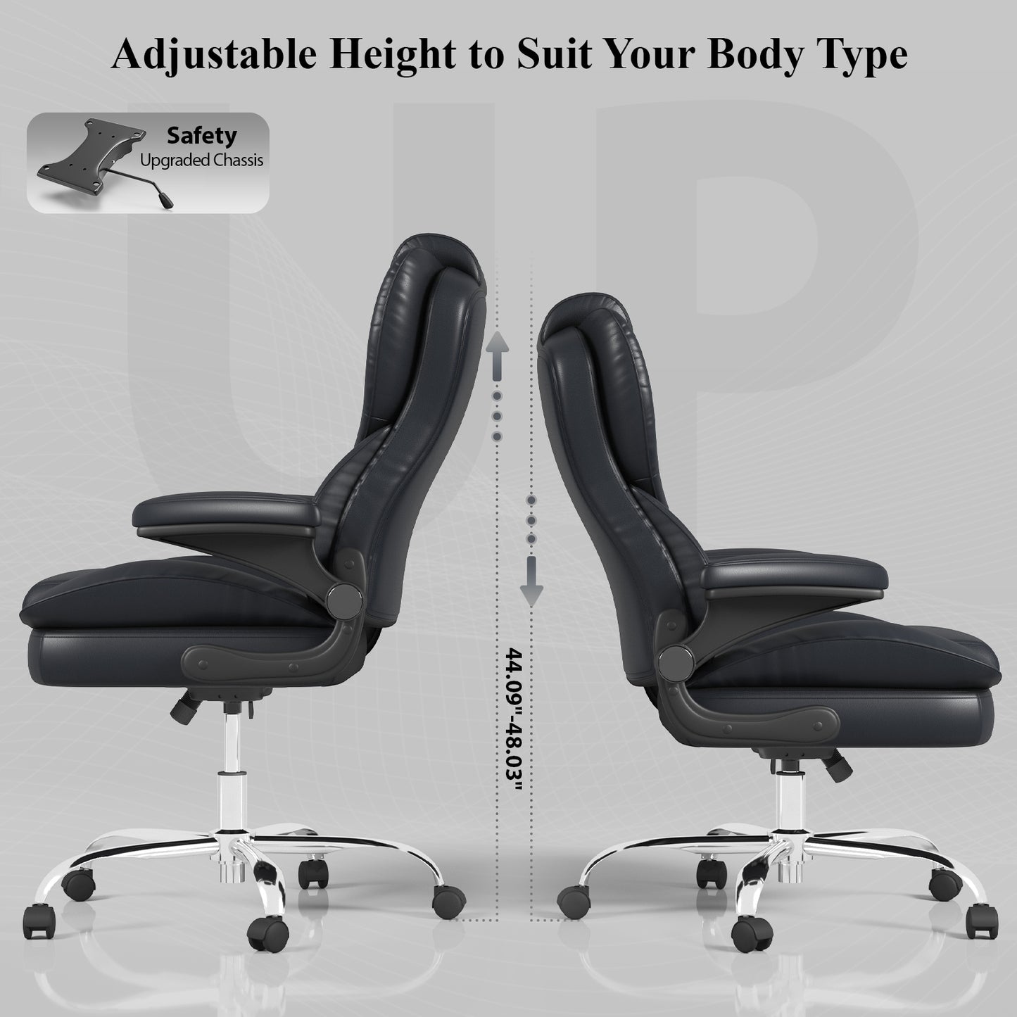 Ergonomic Leather Office Chair with High Grade Nylon Wheel, High Back Computer Chair, Adjustable Seat Height, 360°Rotation, Smooth and Noiseless