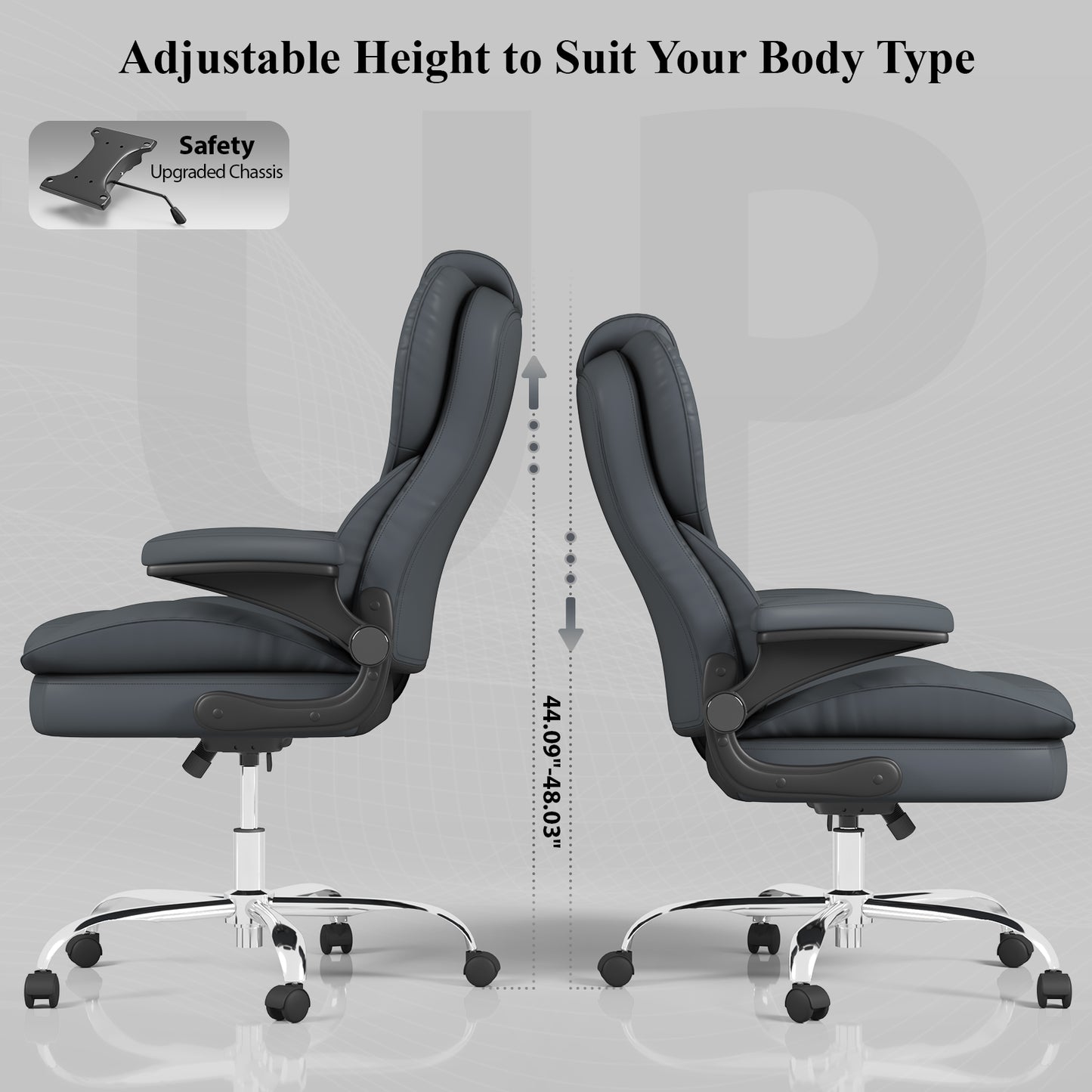 Ergonomic Leather Office Chair with High Grade Nylon Wheel, High Back Computer Chair, Adjustable Seat Height, 360°Rotation, Smooth and Noiseless