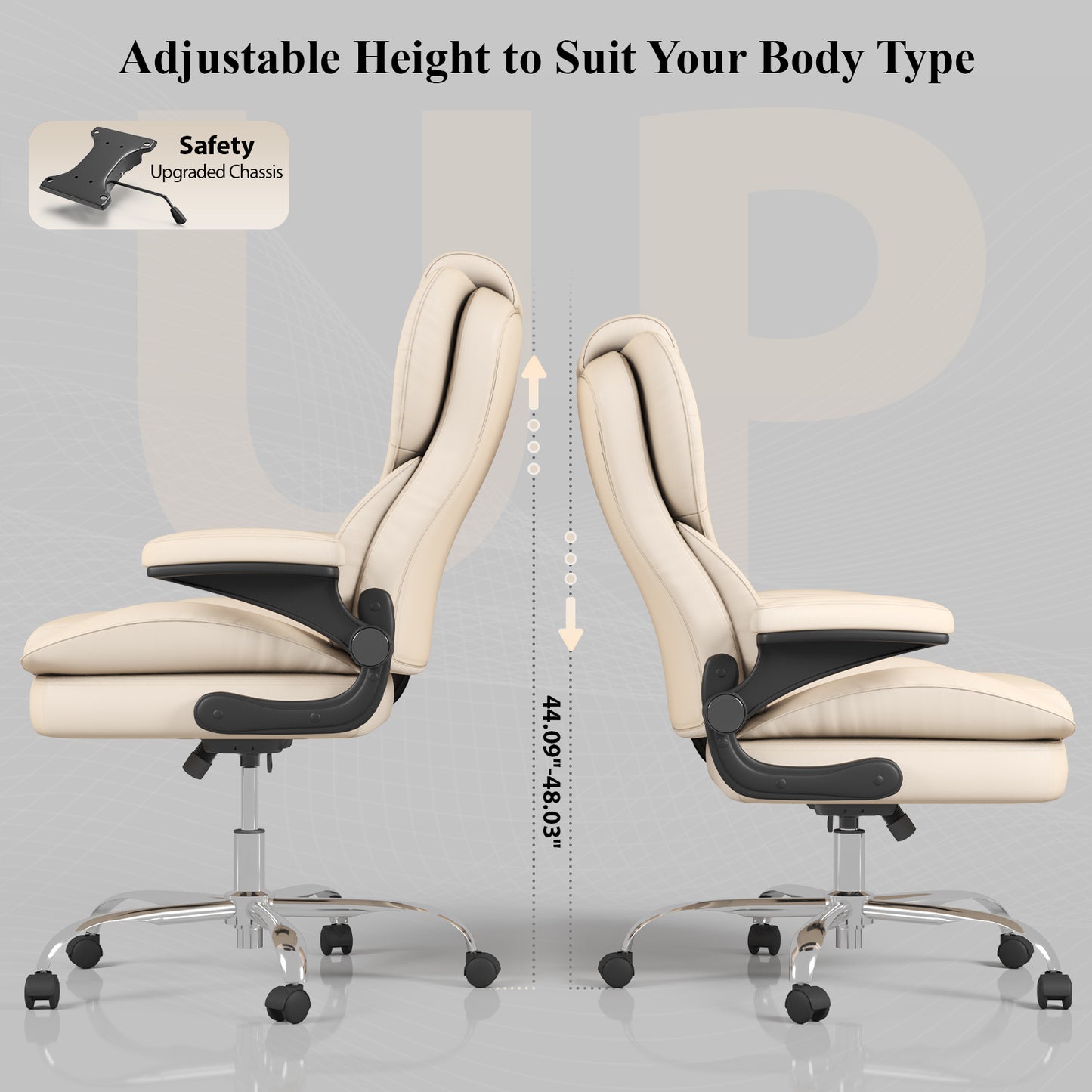 Ergonomic Leather Office Chair with High Grade Nylon Wheel, High Back Computer Chair, Adjustable Seat Height, 360°Rotation, Smooth and Noiseless
