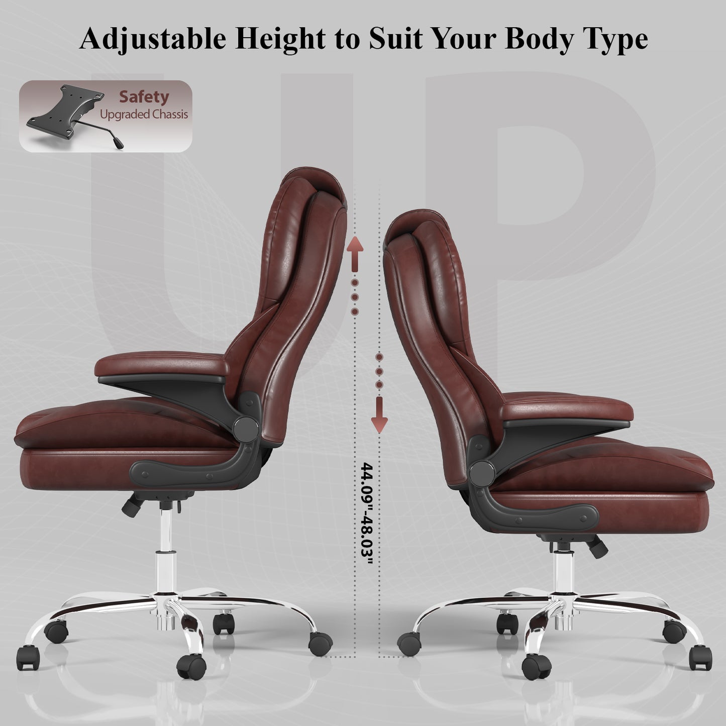 Ergonomic Leather Office Chair with High Grade Nylon Wheel, High Back Computer Chair, Adjustable Seat Height, 360°Rotation, Smooth and Noiseless