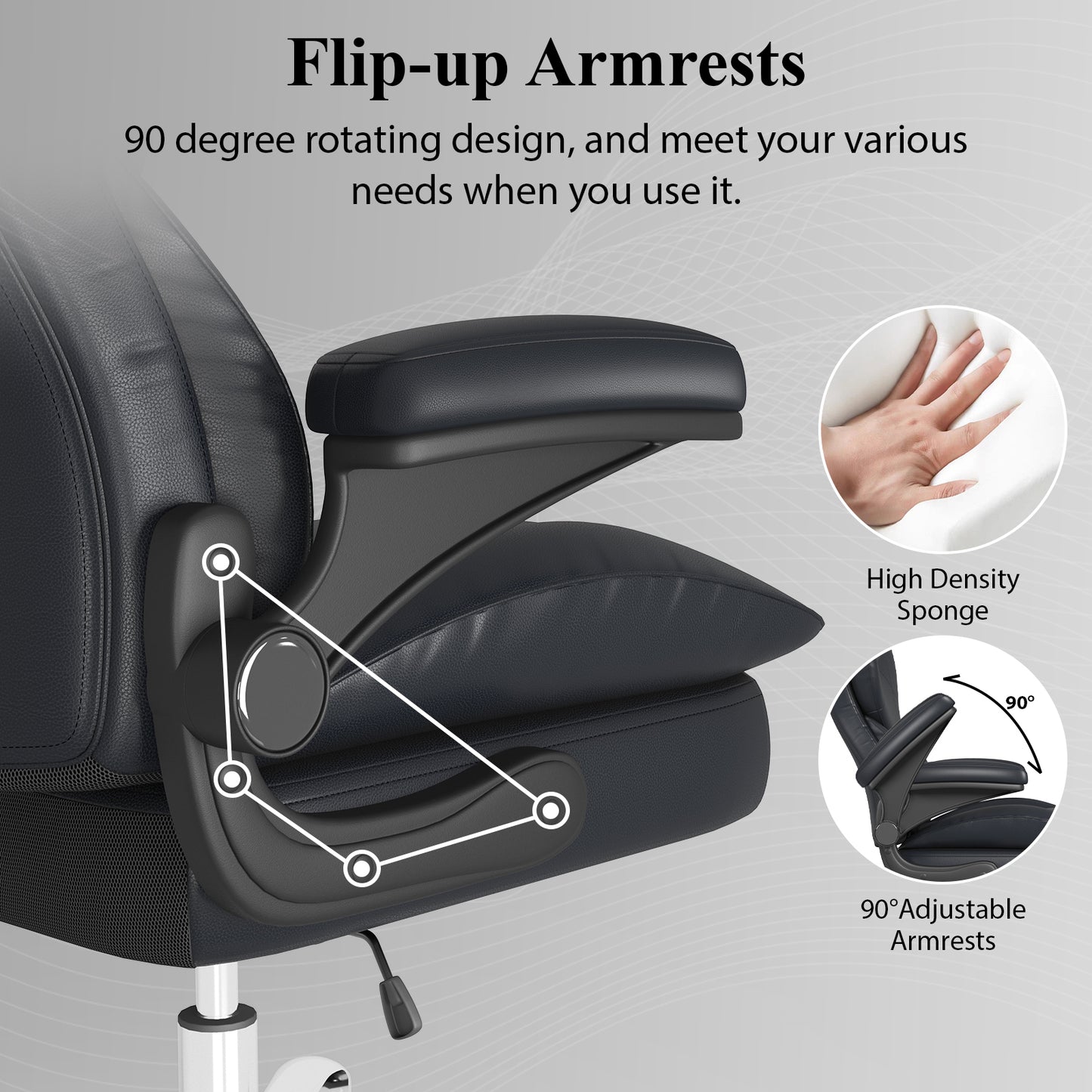 Ergonomic Leather Office Chair with High Grade Nylon Wheel, High Back Computer Chair, Adjustable Seat Height, 360°Rotation, Smooth and Noiseless