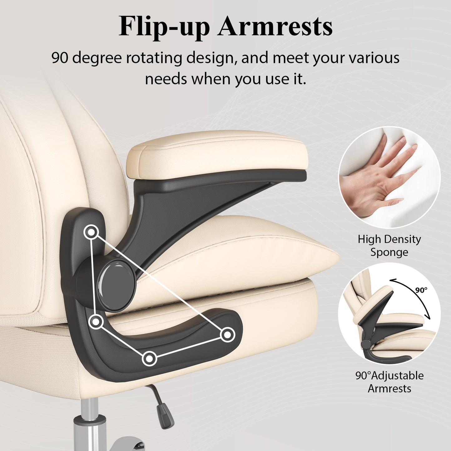 Ergonomic Leather Office Chair with High Grade Nylon Wheel, High Back Computer Chair, Adjustable Seat Height, 360°Rotation, Smooth and Noiseless