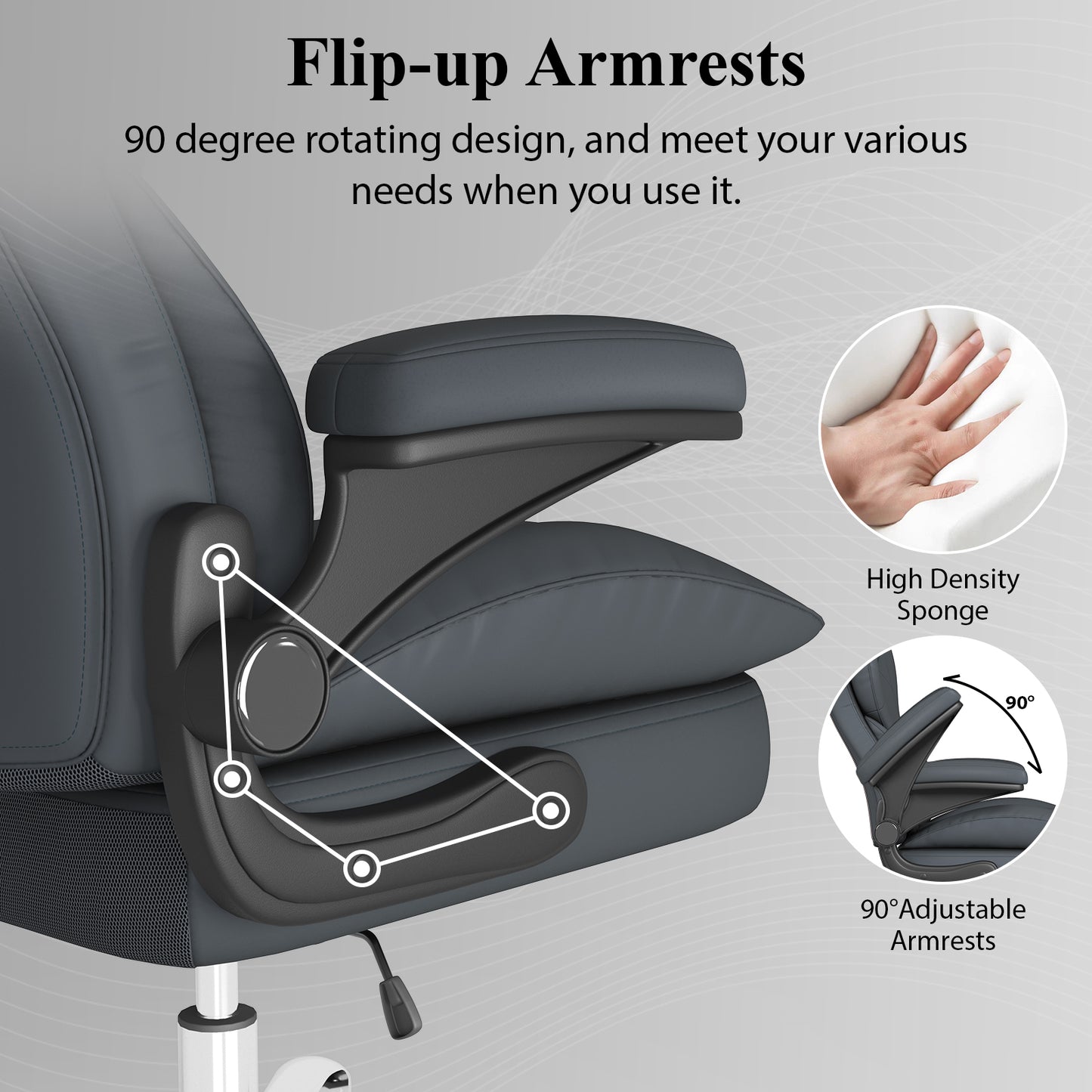 Ergonomic Leather Office Chair with High Grade Nylon Wheel, High Back Computer Chair, Adjustable Seat Height, 360°Rotation, Smooth and Noiseless