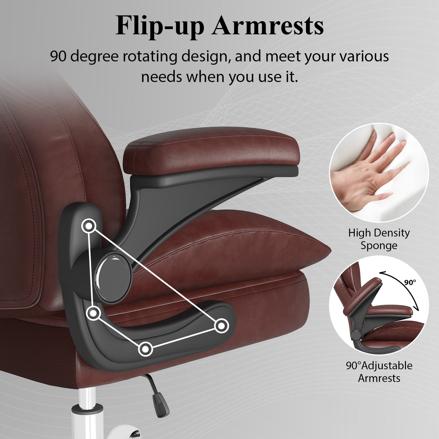 Ergonomic Leather Office Chair with High Grade Nylon Wheel, High Back Computer Chair, Adjustable Seat Height, 360°Rotation, Smooth and Noiseless