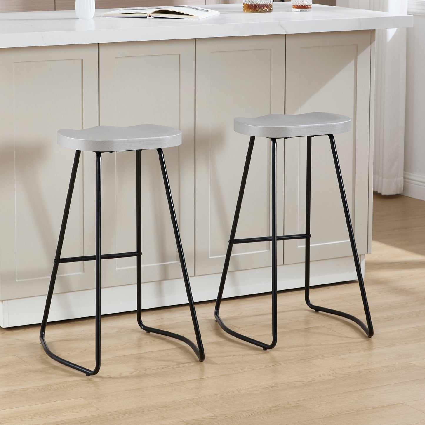 Bar Stools, Round Bar Chairs with Footrest, 28.7" Solid Wood Industrial Kitchen Island Barstool,for Dining Room, Kitchen, Counter Bar, Coffee Shop