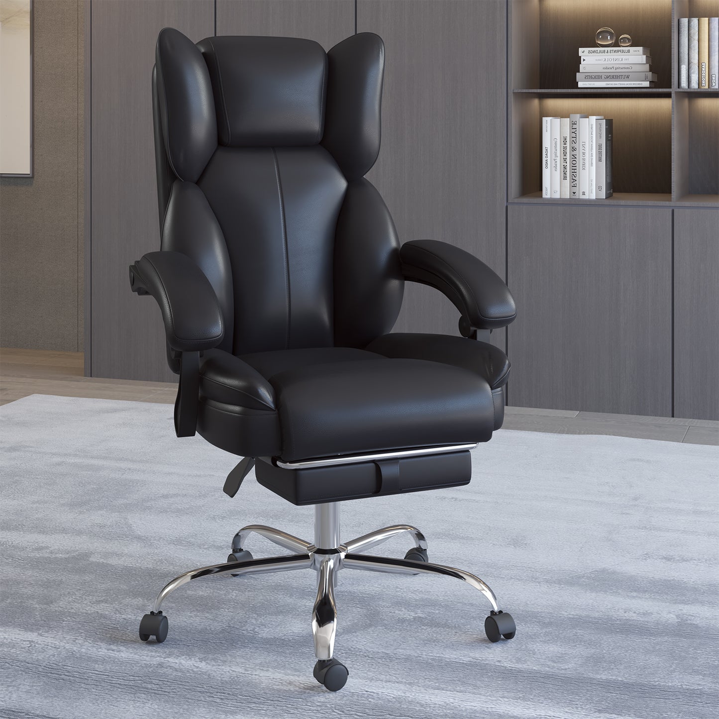 E-Motie Home Office Ergonomic Chair, High Back Computer Chair with Flip-up Arms and Footrest for Work, 600lb