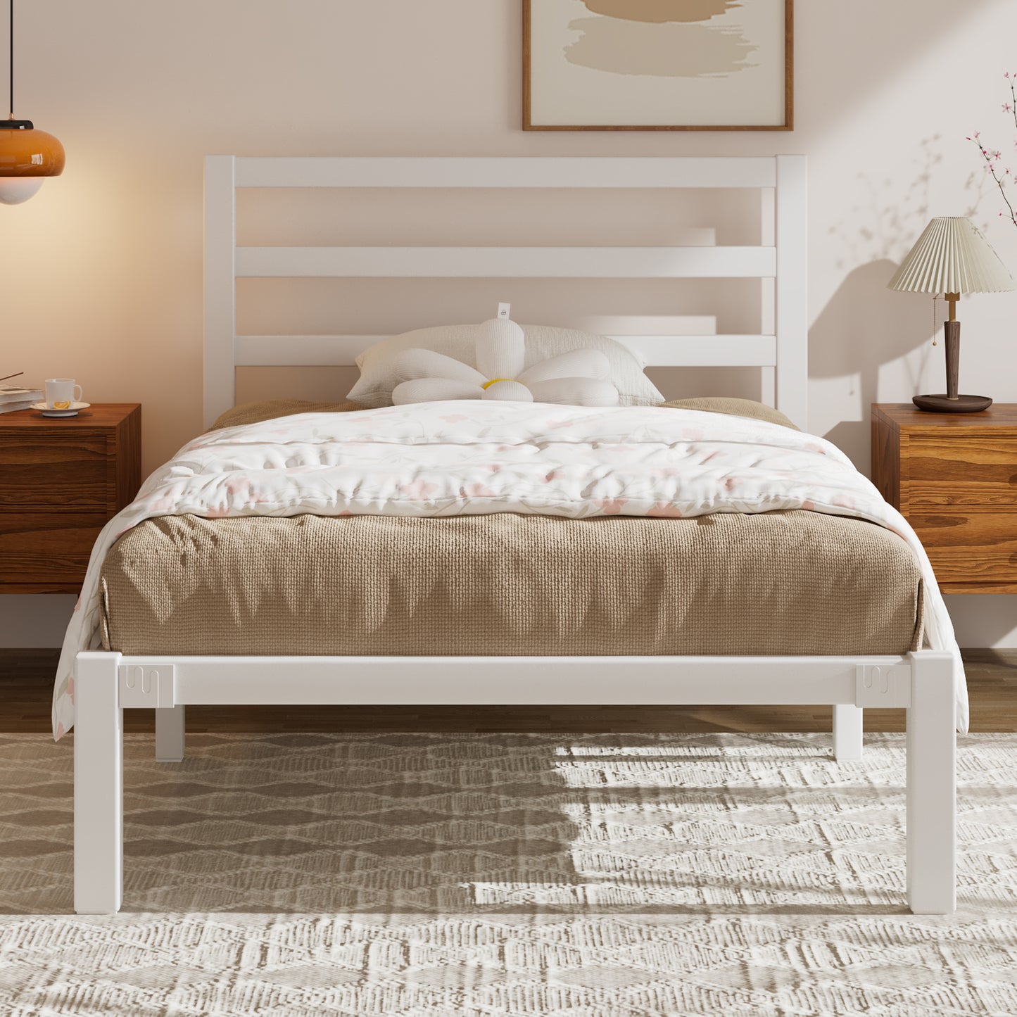 E-motie Metal Platform Bed Frame with Headboard, Under-Bed Storage