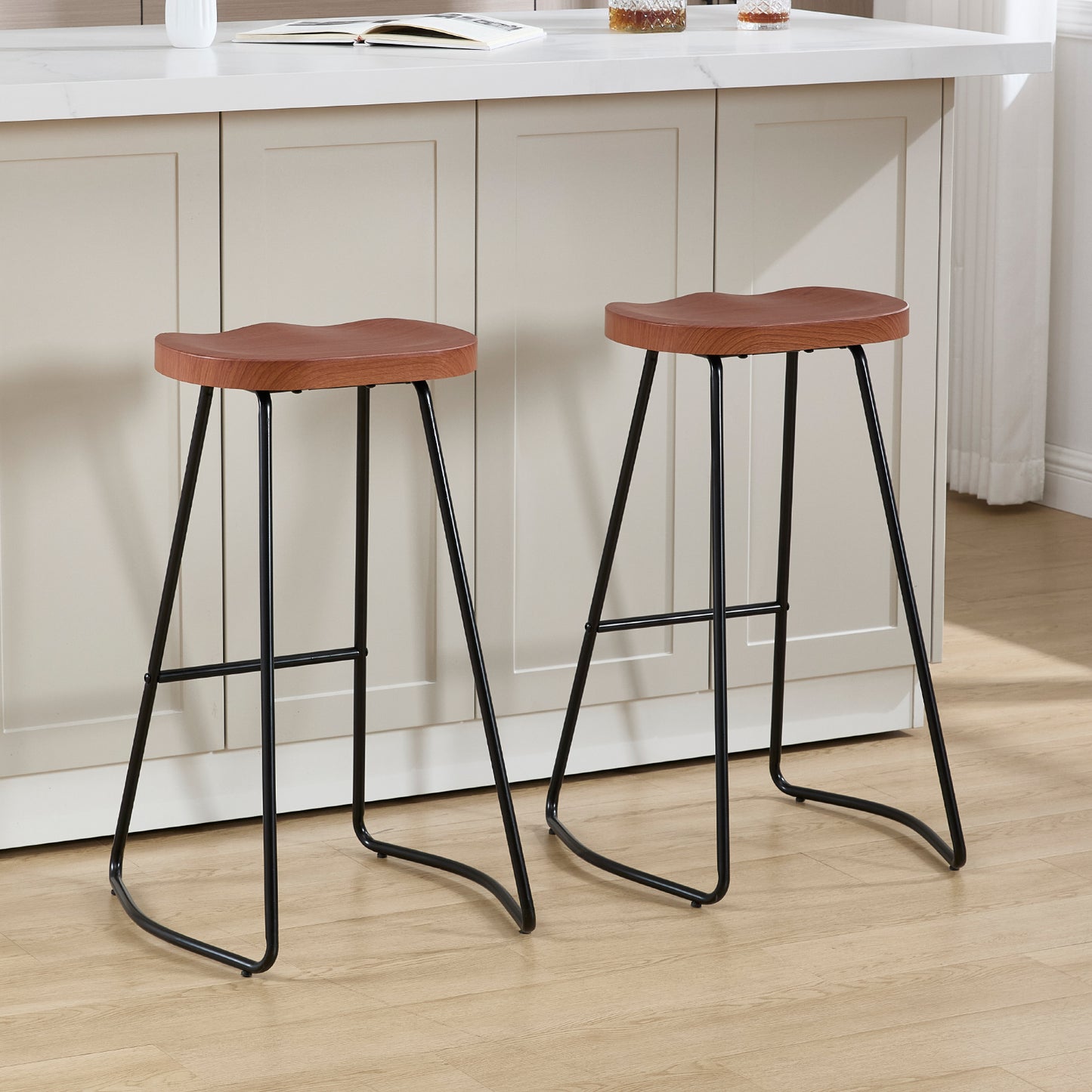 Bar Stools, Round Bar Chairs with Footrest, 28.7" Solid Wood Industrial Kitchen Island Barstool,for Dining Room, Kitchen, Counter Bar, Coffee Shop