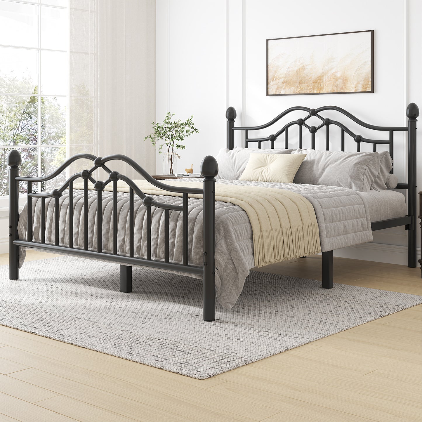 Metal Bed Frame with Headboard and Footboard,Sturdy Steel Slat Support