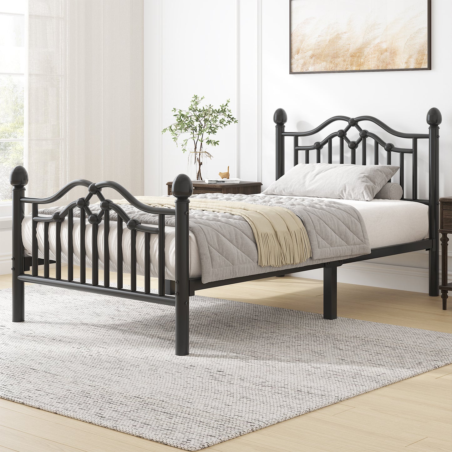 Metal Bed Frame with Headboard and Footboard,Sturdy Steel Slat Support