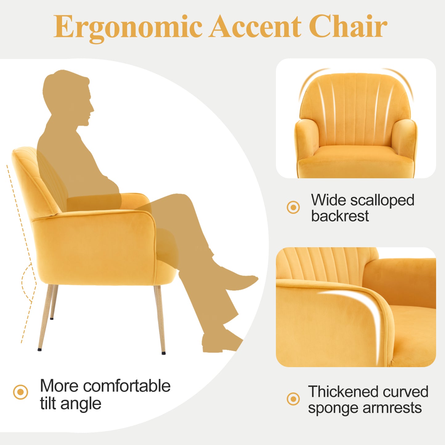 Velvet Accent Chair, Modern Upholstered Single Sofa Side Living Room Chair
