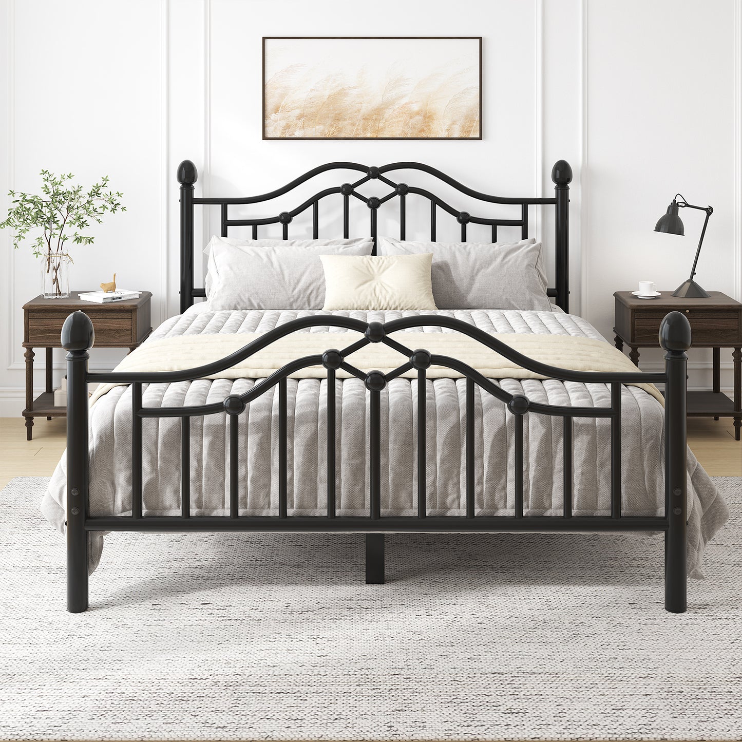 Metal Bed Frame with Headboard and Footboard,Sturdy Steel Slat Support