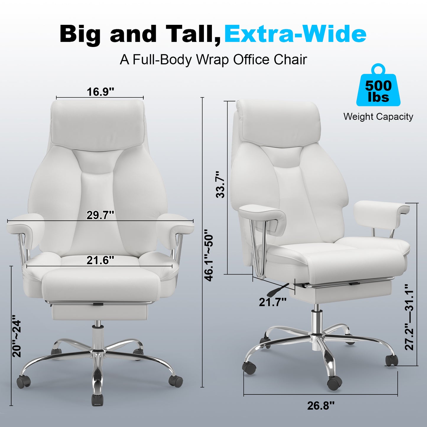 E-Motie Home Office Ergonomic Chair, High Back Computer Chair with Flip-up Arms and Footrest for Work, 600lb