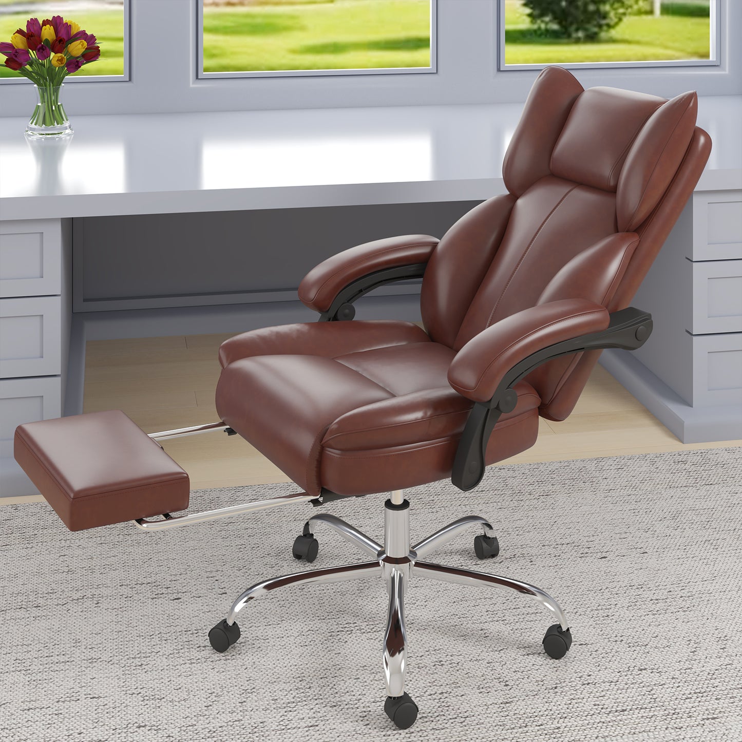 E-Motie Home Office Ergonomic Chair, High Back Computer Chair with Flip-up Arms and Footrest for Work, 600lb
