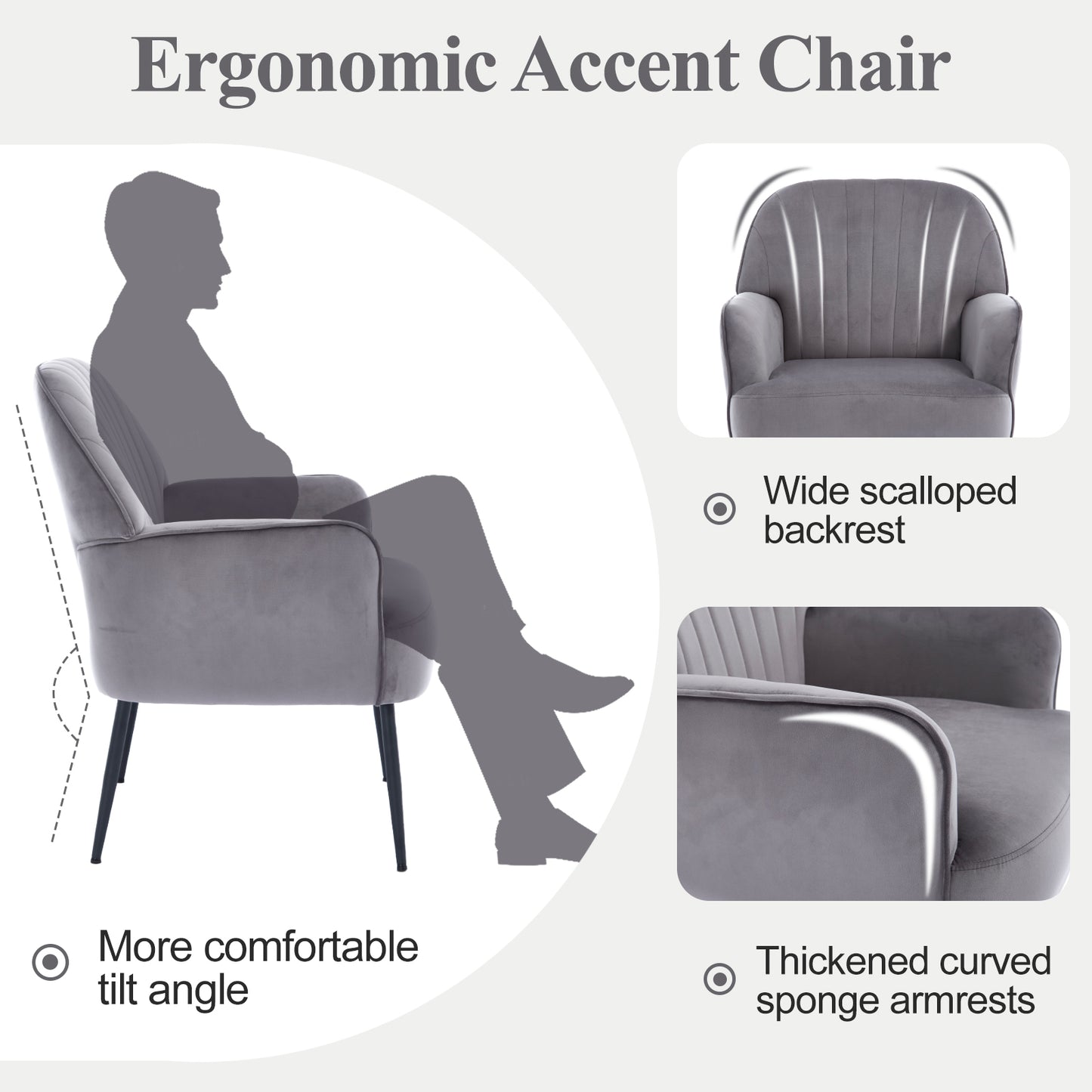 Velvet Accent Chair, Modern Upholstered Single Sofa Side Living Room Chair
