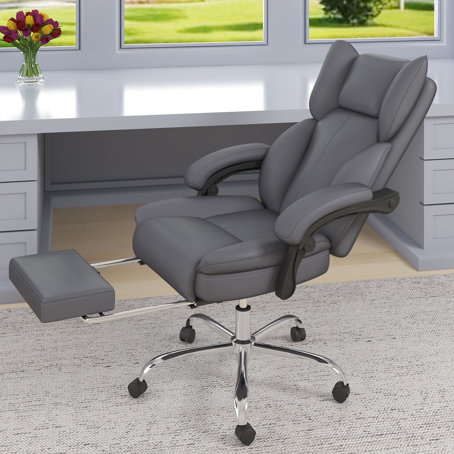 E-Motie Home Office Ergonomic Chair, High Back Computer Chair with Flip-up Arms and Footrest for Work, 600lb
