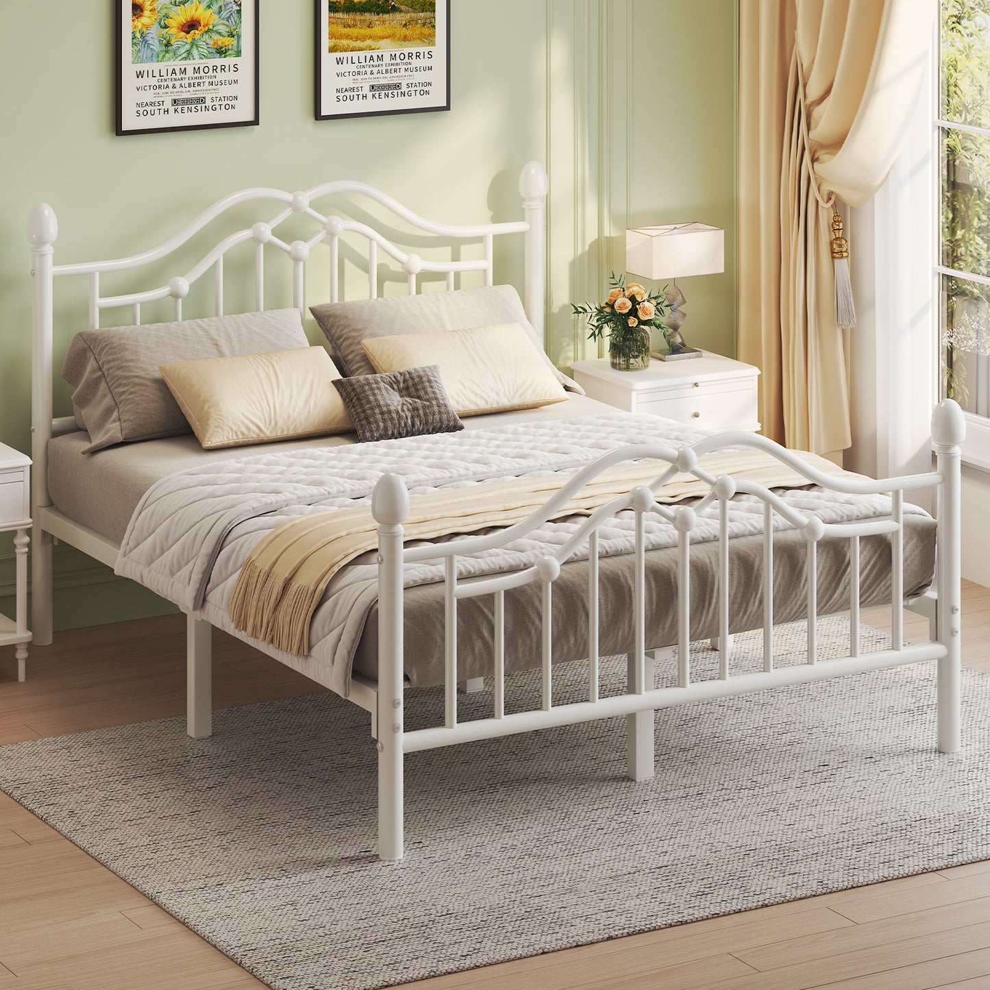 Metal Bed Frame with Headboard and Footboard,Sturdy Steel Slat Support
