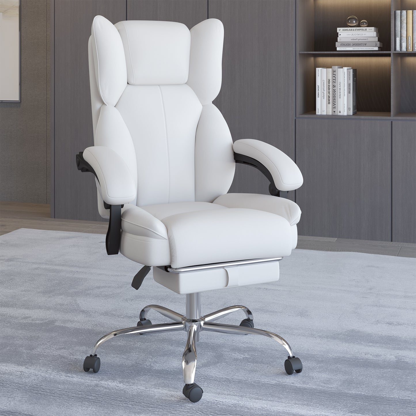 E-Motie Home Office Ergonomic Chair, High Back Computer Chair with Flip-up Arms and Footrest for Work, 600lb