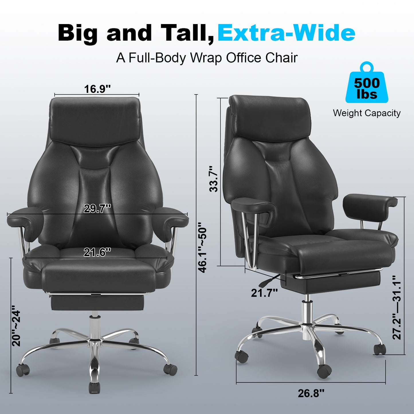 E-Motie Home Office Ergonomic Chair, High Back Computer Chair with Flip-up Arms and Footrest for Work, 600lb