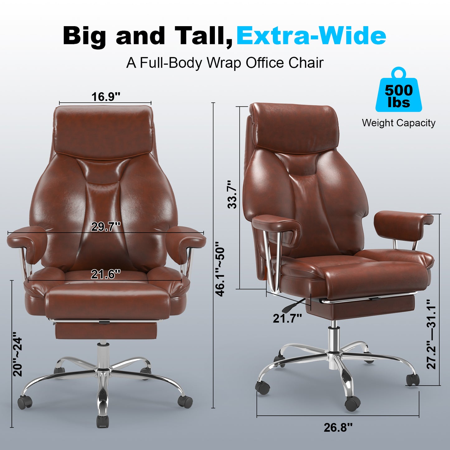 E-Motie Home Office Ergonomic Chair, High Back Computer Chair with Flip-up Arms and Footrest for Work, 600lb