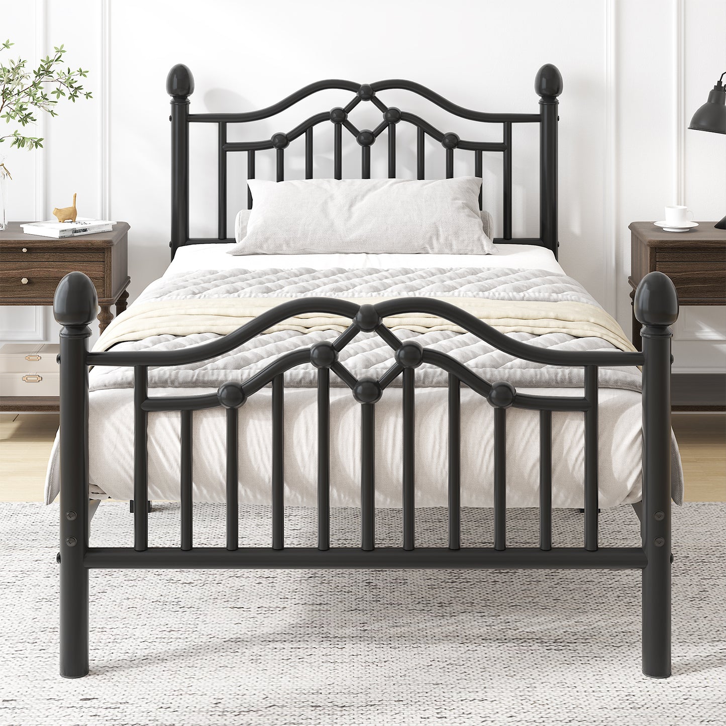Metal Bed Frame with Headboard and Footboard,Sturdy Steel Slat Support