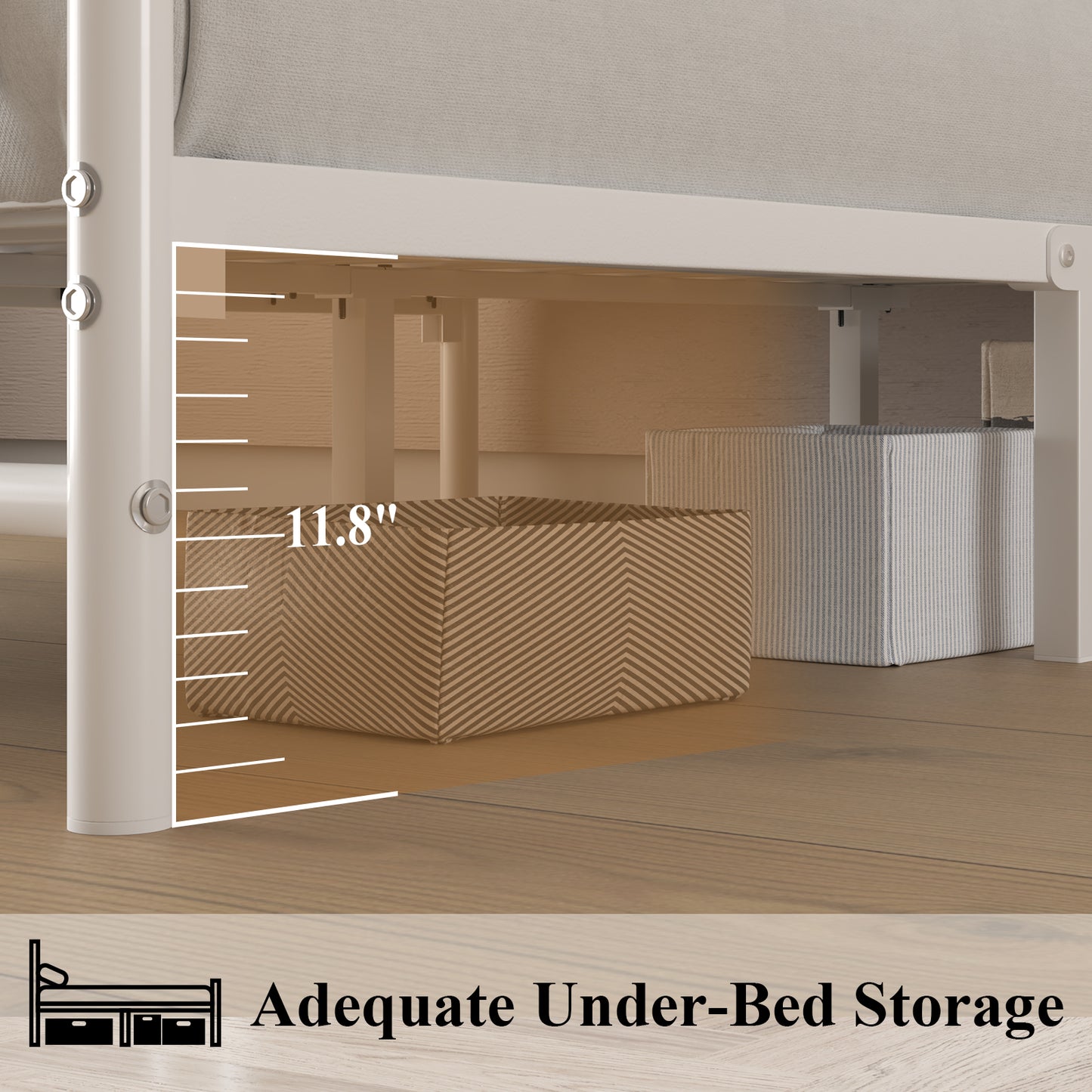 E-motie Metal Platform Bed Frame with Butterfly Pattern Vintage Headboard & Footboard, Underbed Storage