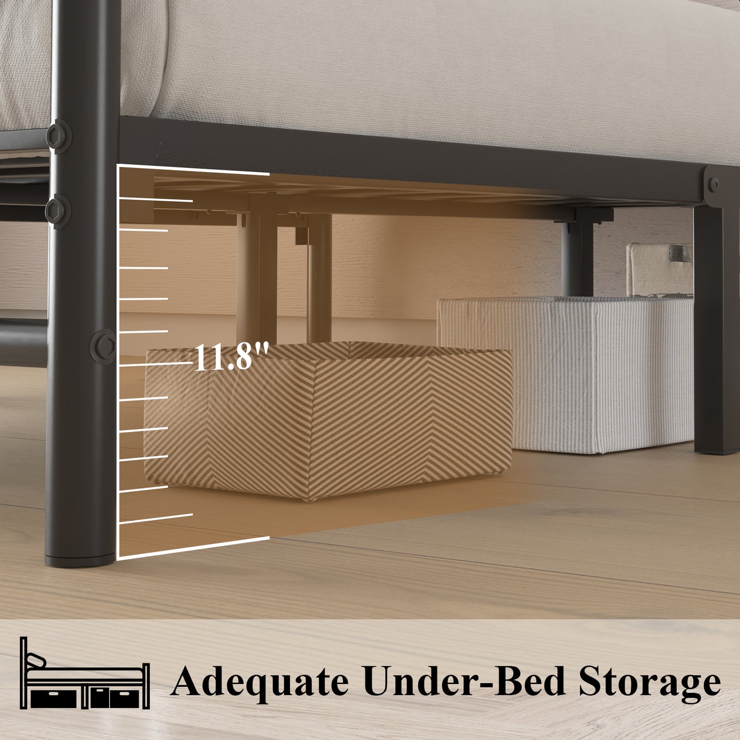 E-motie Metal Platform Bed Frame with Butterfly Pattern Vintage Headboard & Footboard, Underbed Storage