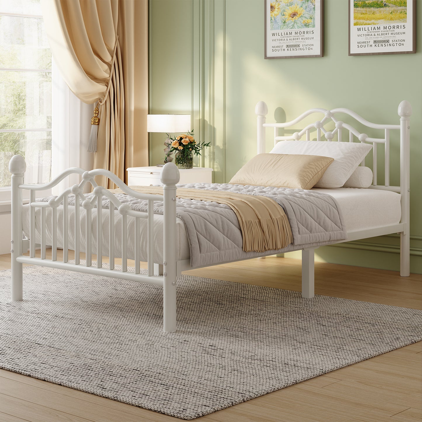 Metal Bed Frame with Headboard and Footboard,Sturdy Steel Slat Support