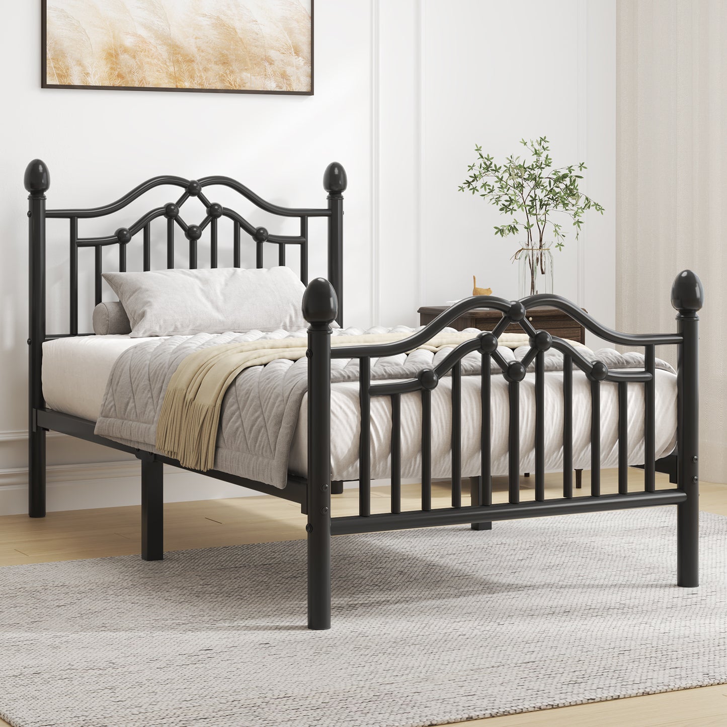 Metal Bed Frame with Headboard and Footboard,Sturdy Steel Slat Support