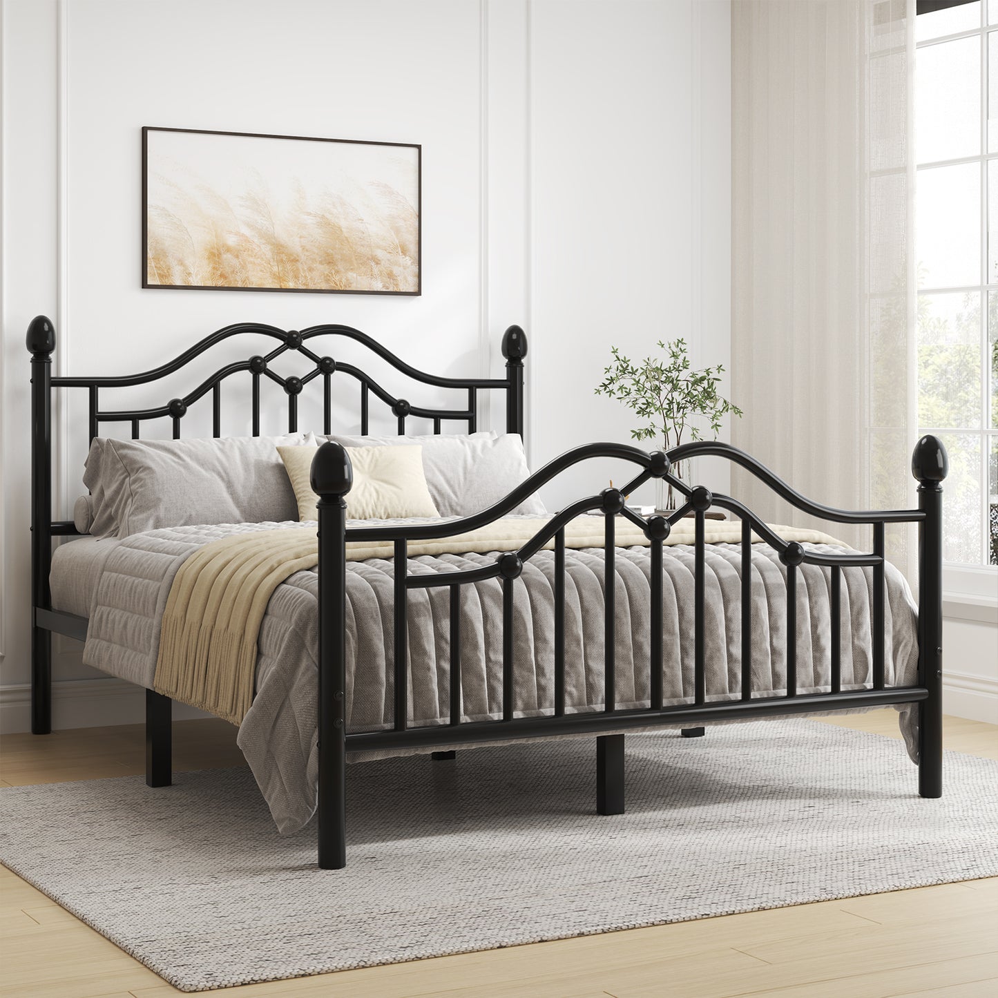 Metal Bed Frame with Headboard and Footboard,Sturdy Steel Slat Support