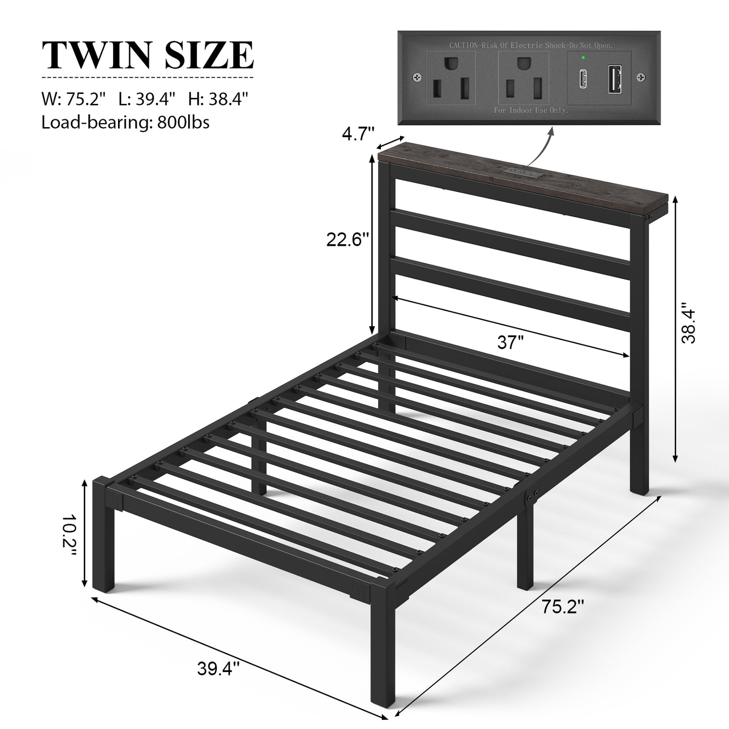 E-motie Metal Platform Bed Frame with Headboard, Under-Bed Storage
