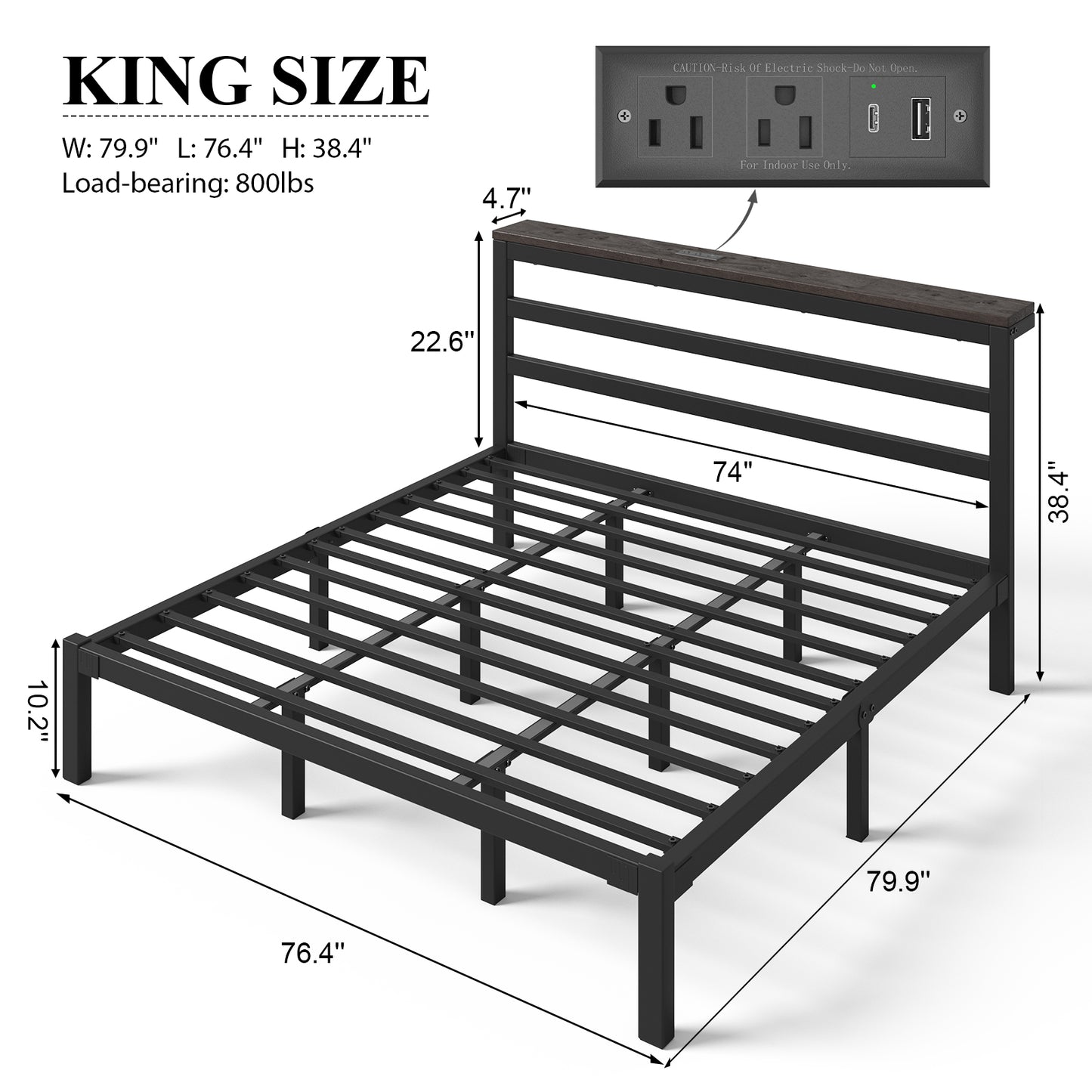 E-motie Metal Platform Bed Frame with Headboard, Under-Bed Storage