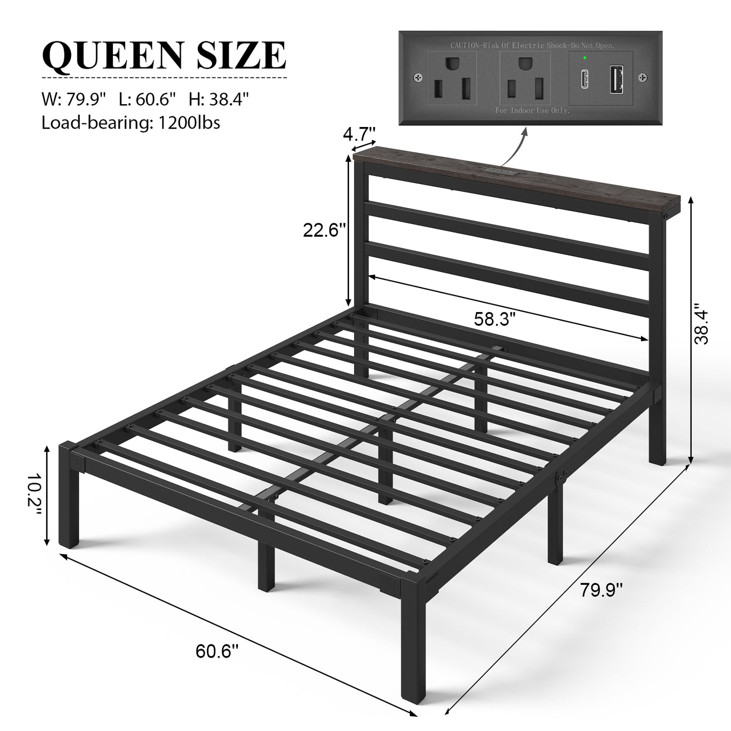 E-motie Metal Platform Bed Frame with Headboard, Under-Bed Storage