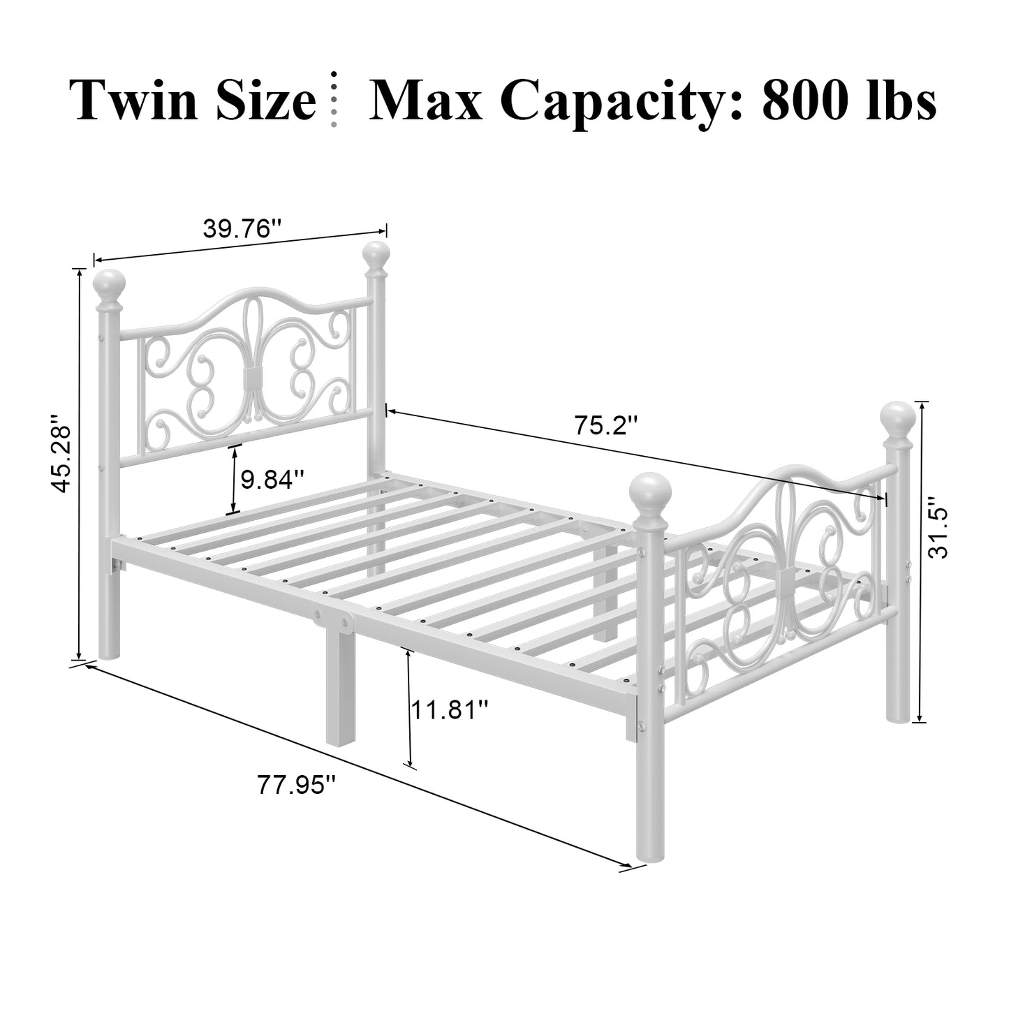 E-motie Metal Platform Bed Frame with Butterfly Pattern Vintage Headboard & Footboard, Underbed Storage
