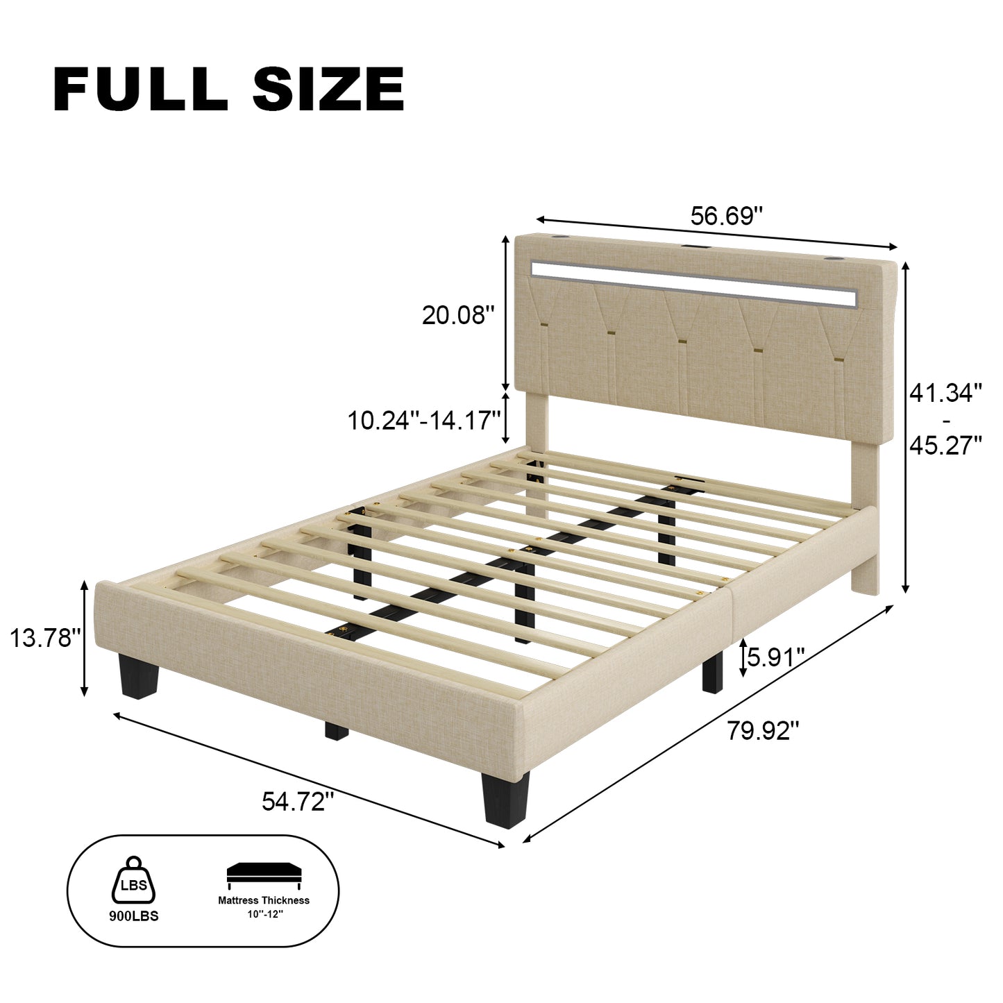 E-motie Upholstered Bed Frame with Adjustable Headboard, LED Platform Bed with Bluetooth Speakers,Charging Station