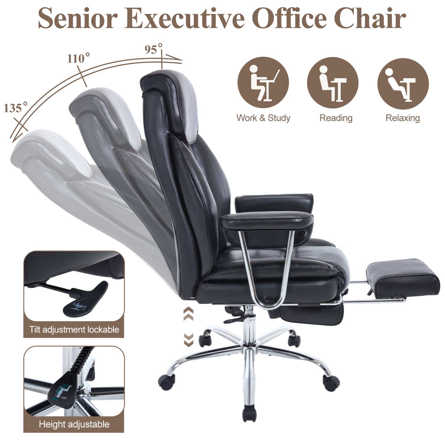 E-Motie Home Office Ergonomic Chair, High Back Computer Chair with Flip-up Arms and Footrest for Work, 600lb