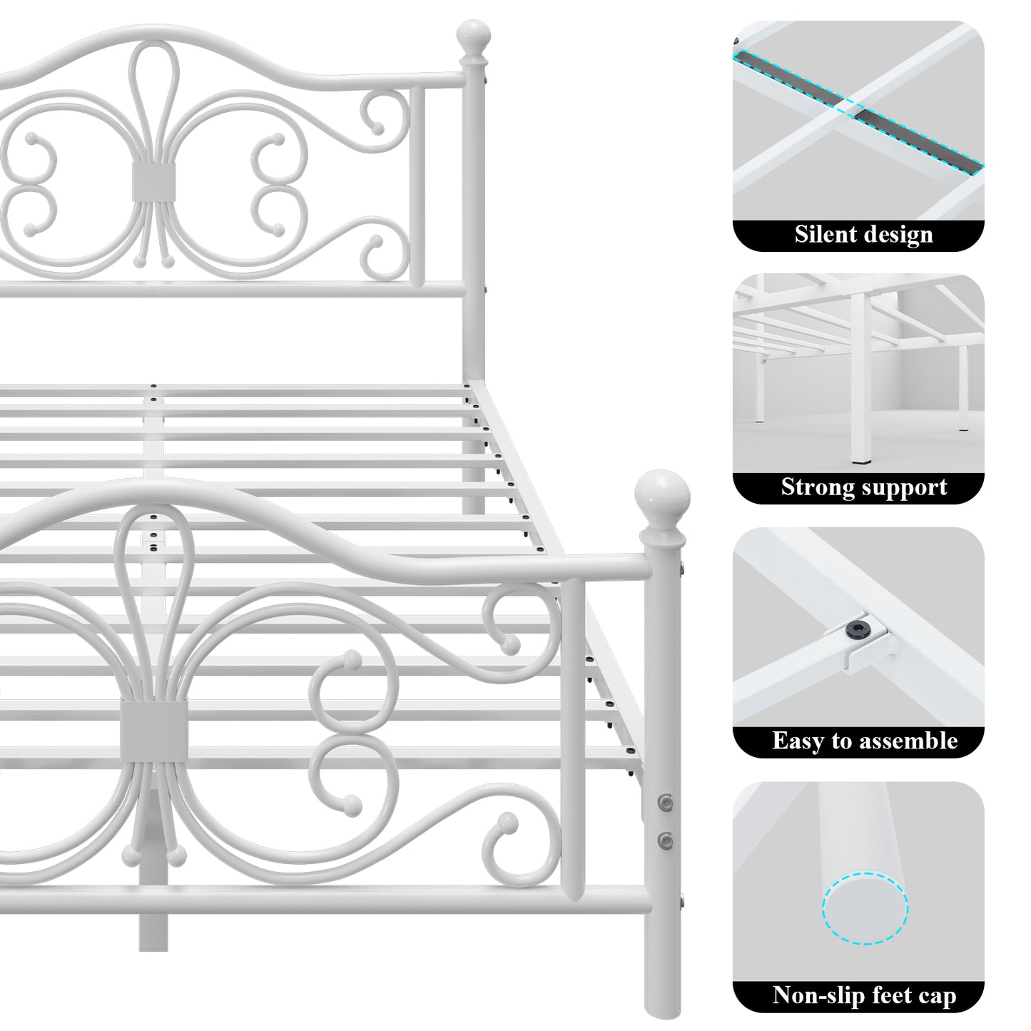 E-motie Metal Platform Bed Frame with Butterfly Pattern Vintage Headboard & Footboard, Underbed Storage