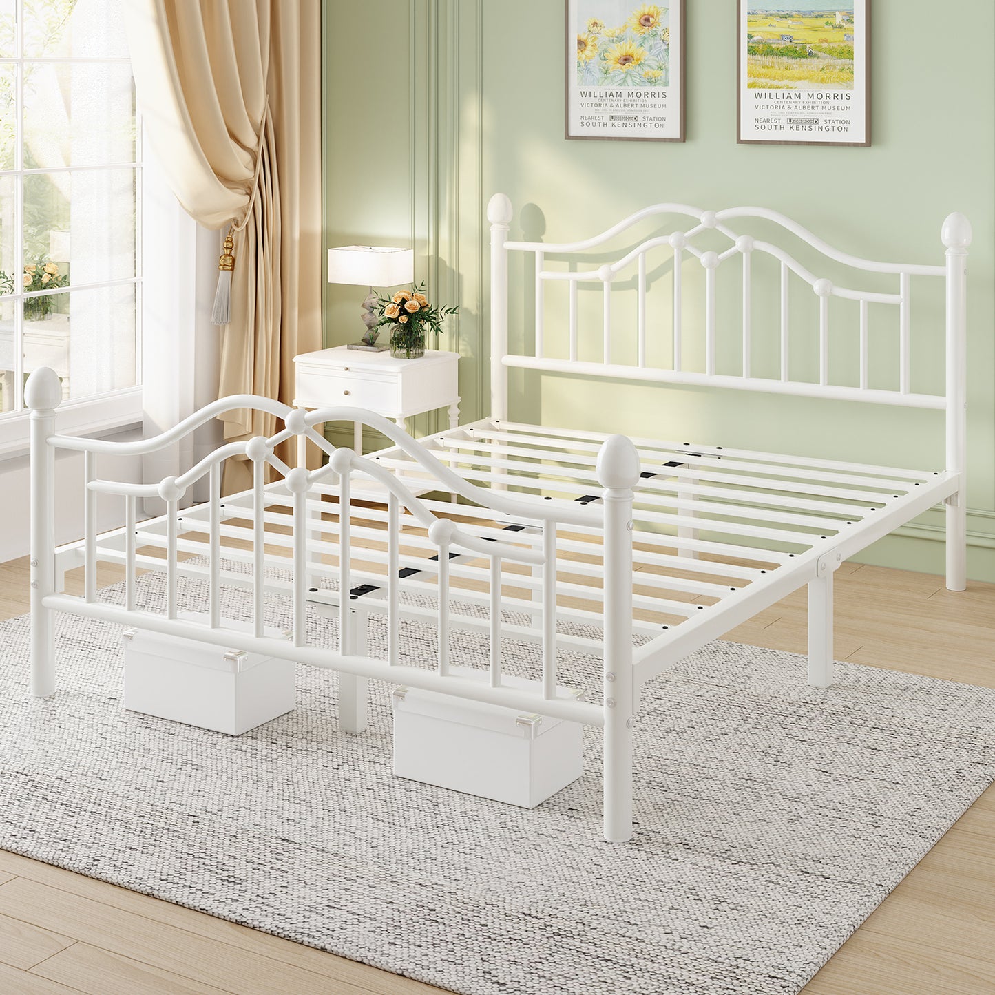 Metal Bed Frame with Headboard and Footboard,Sturdy Steel Slat Support