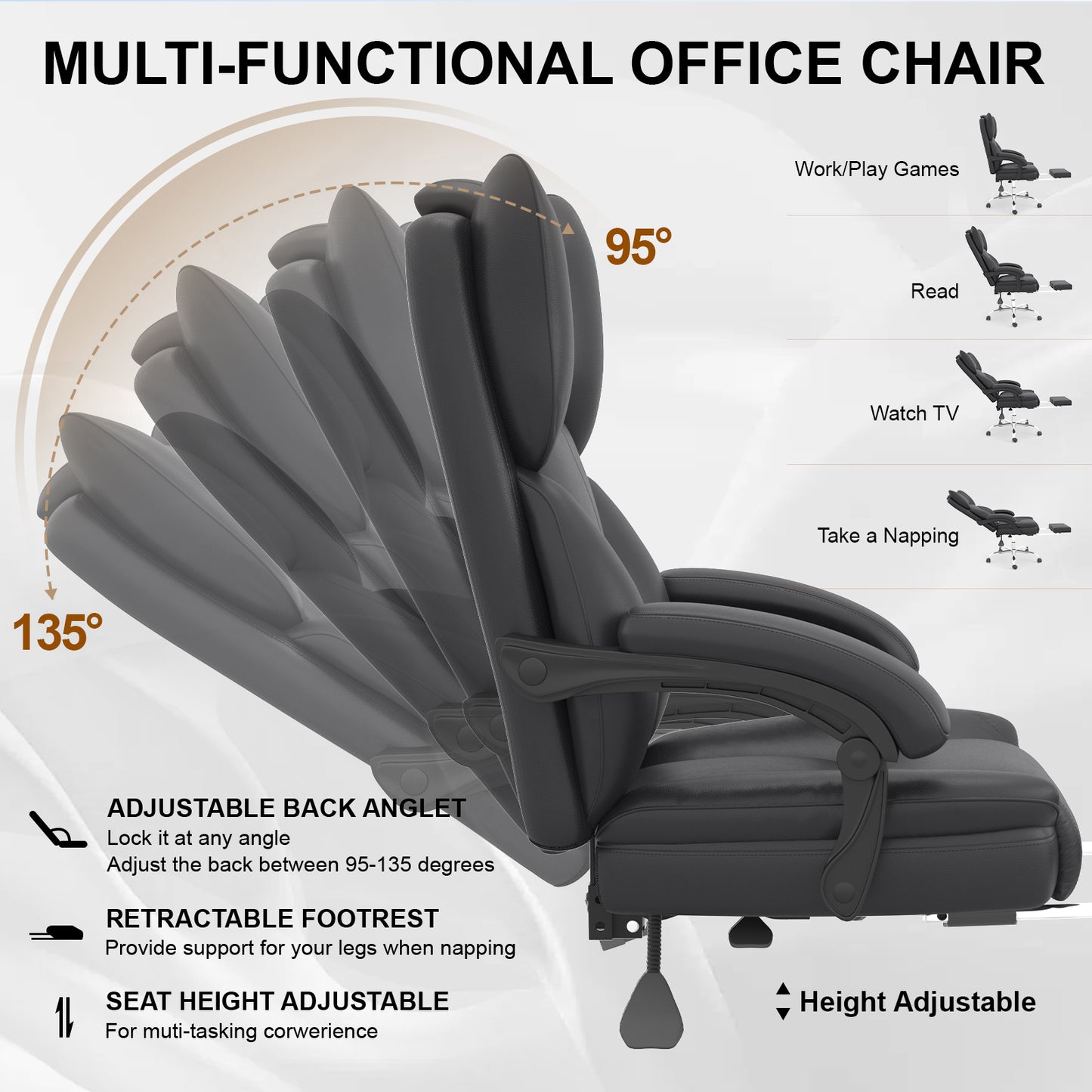 E-Motie Home Office Ergonomic Chair, High Back Computer Chair with Flip-up Arms and Footrest for Work, 600lb