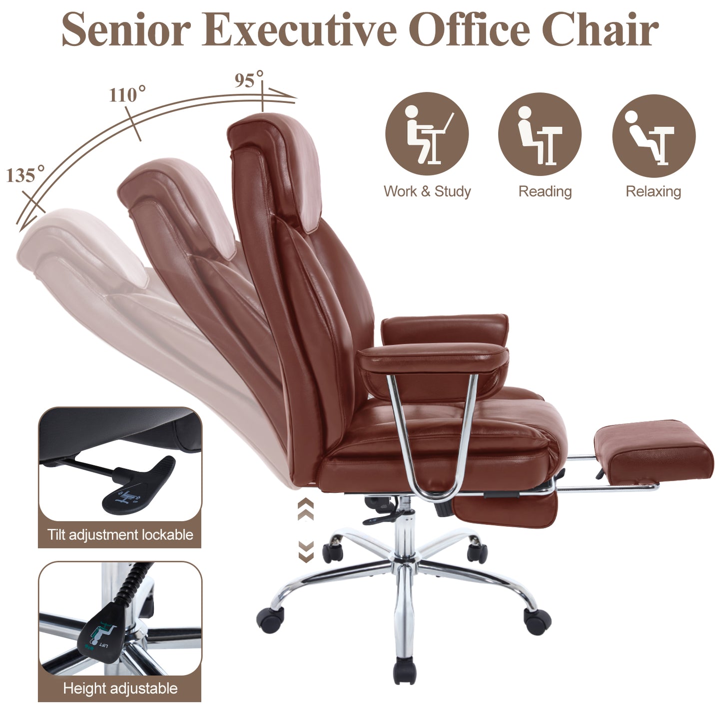 E-Motie Home Office Ergonomic Chair, High Back Computer Chair with Flip-up Arms and Footrest for Work, 600lb